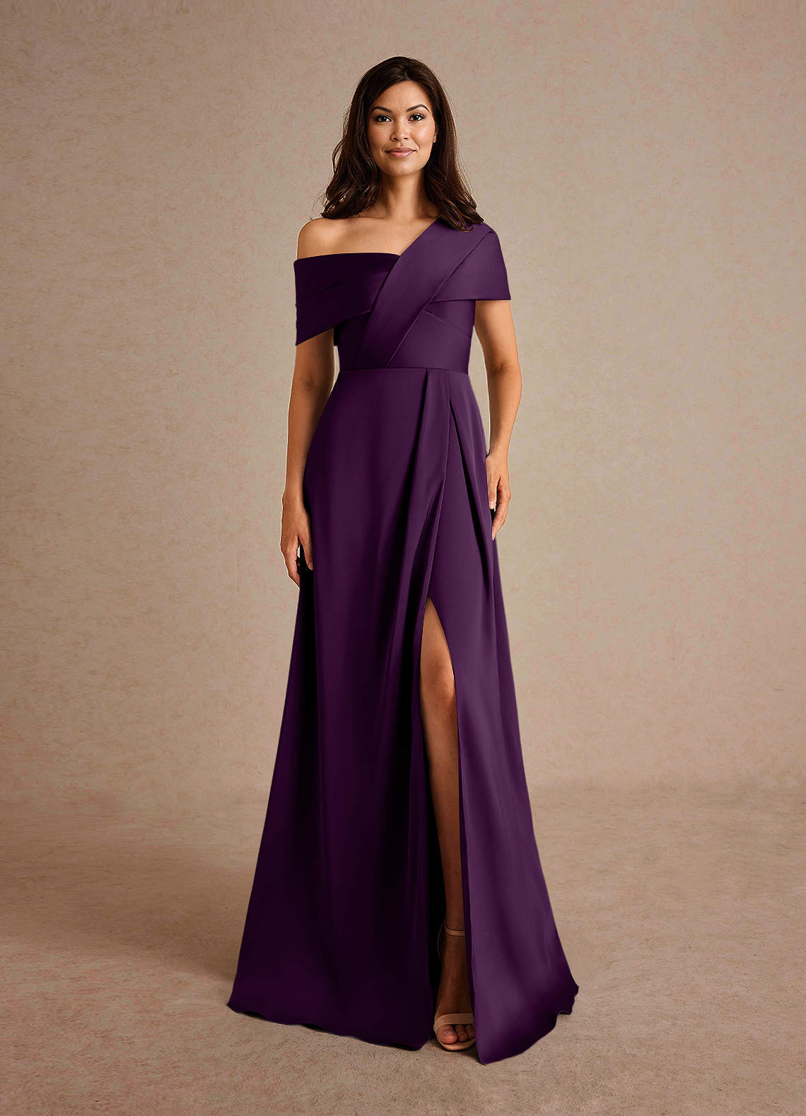 Azazie Milton Mother of the Bride Dresses Grape A-Line Pleated Stretch Satin Dress image6