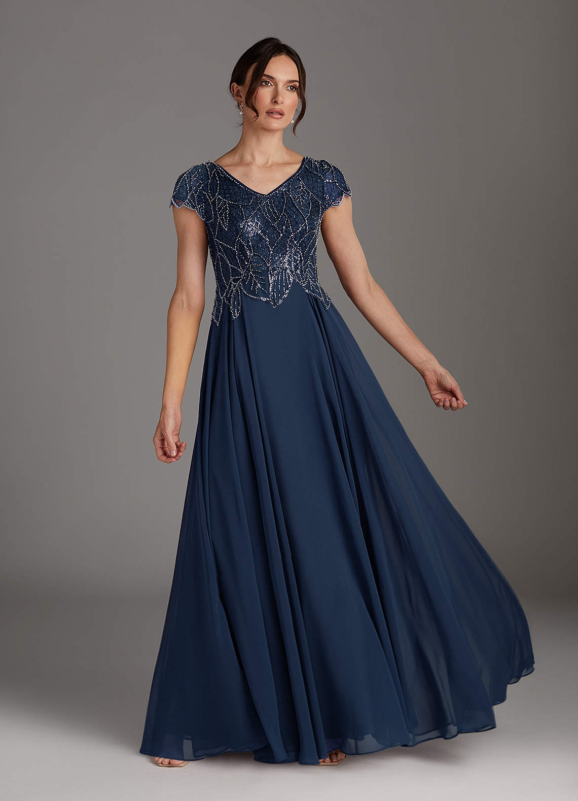 Azazie Eleanor vestidos de madre de la novia Vestido de Azul Marino Oscuro de Gasa de Corte En A con Lentejuela image2