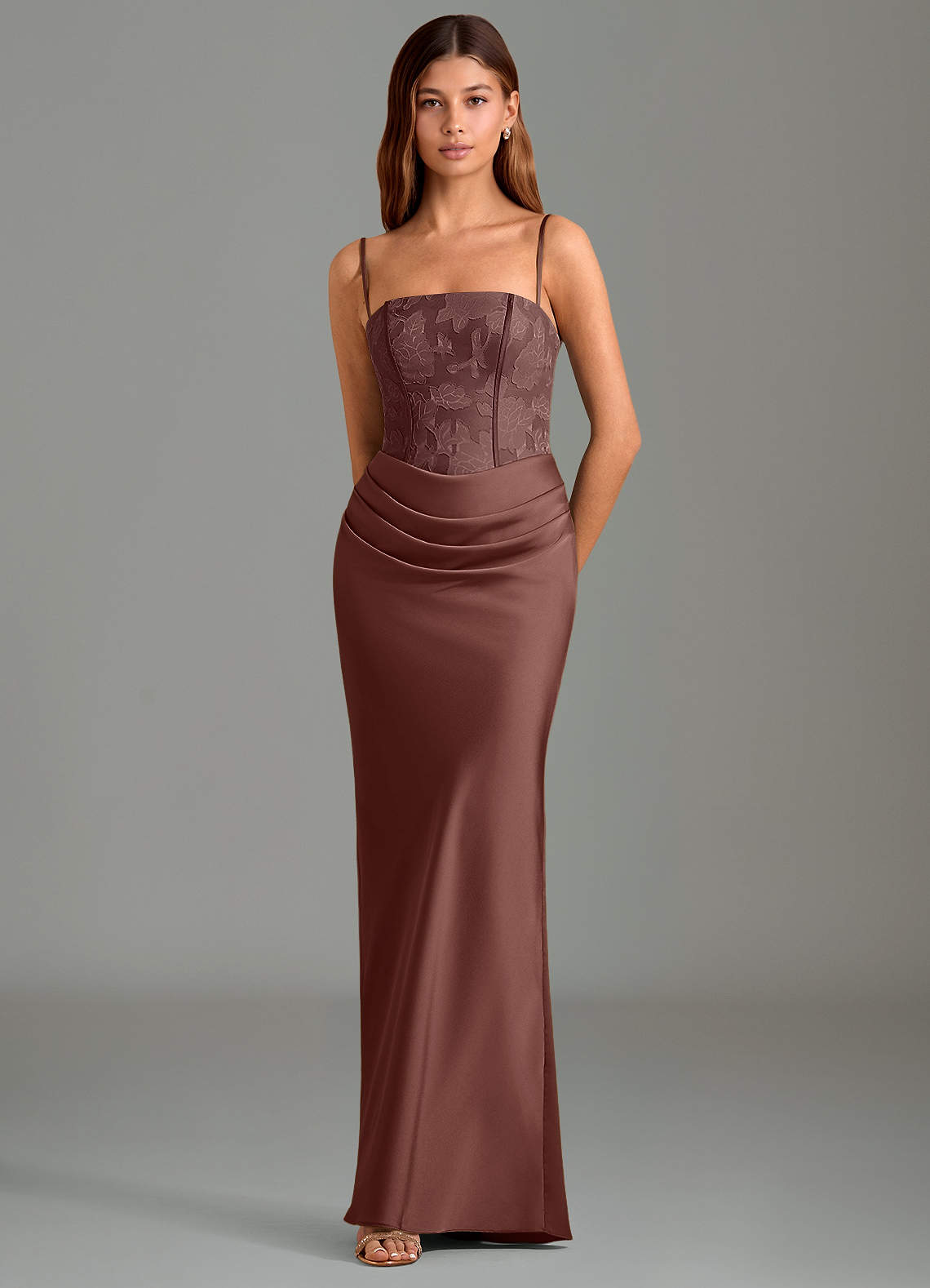 Azazie Emilia Robes de demoiselle d'honneur Robe Sirène en Satin extensible Sans bretelles Expresso image3
