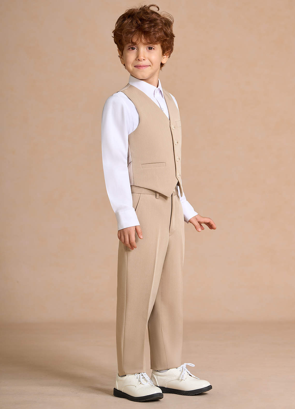 front Oliver Boys Tan 3-Piece Suit
