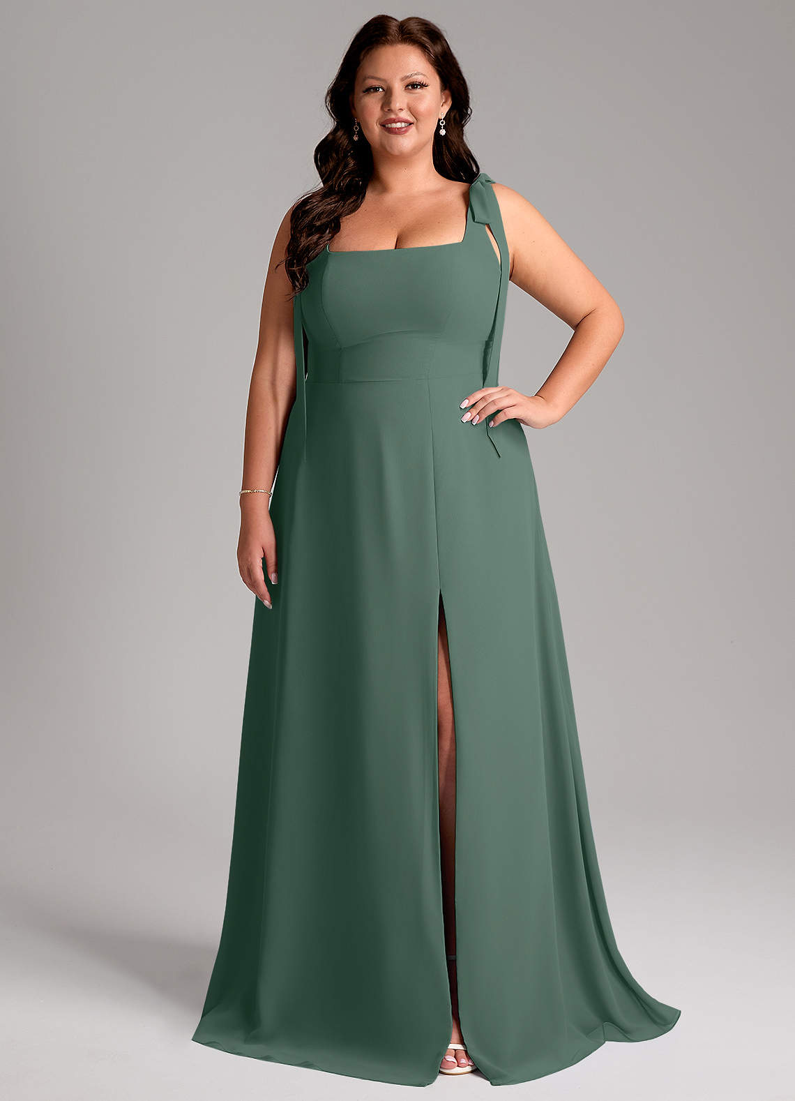Azazie Debra Bridesmaid Dresses Sea Moss A-Line with Pockets Chiffon Convertible Dress image1