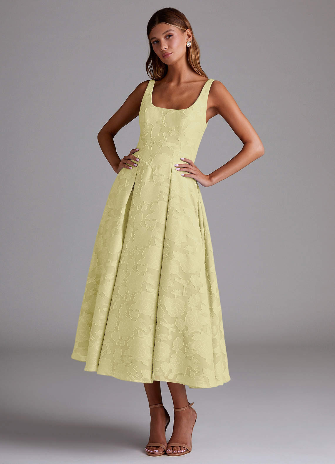 Azazie Amalie Brautjungfernkleider A-Linie Plissee Blumen-Burnout Kleid Zitronensorbet image1
