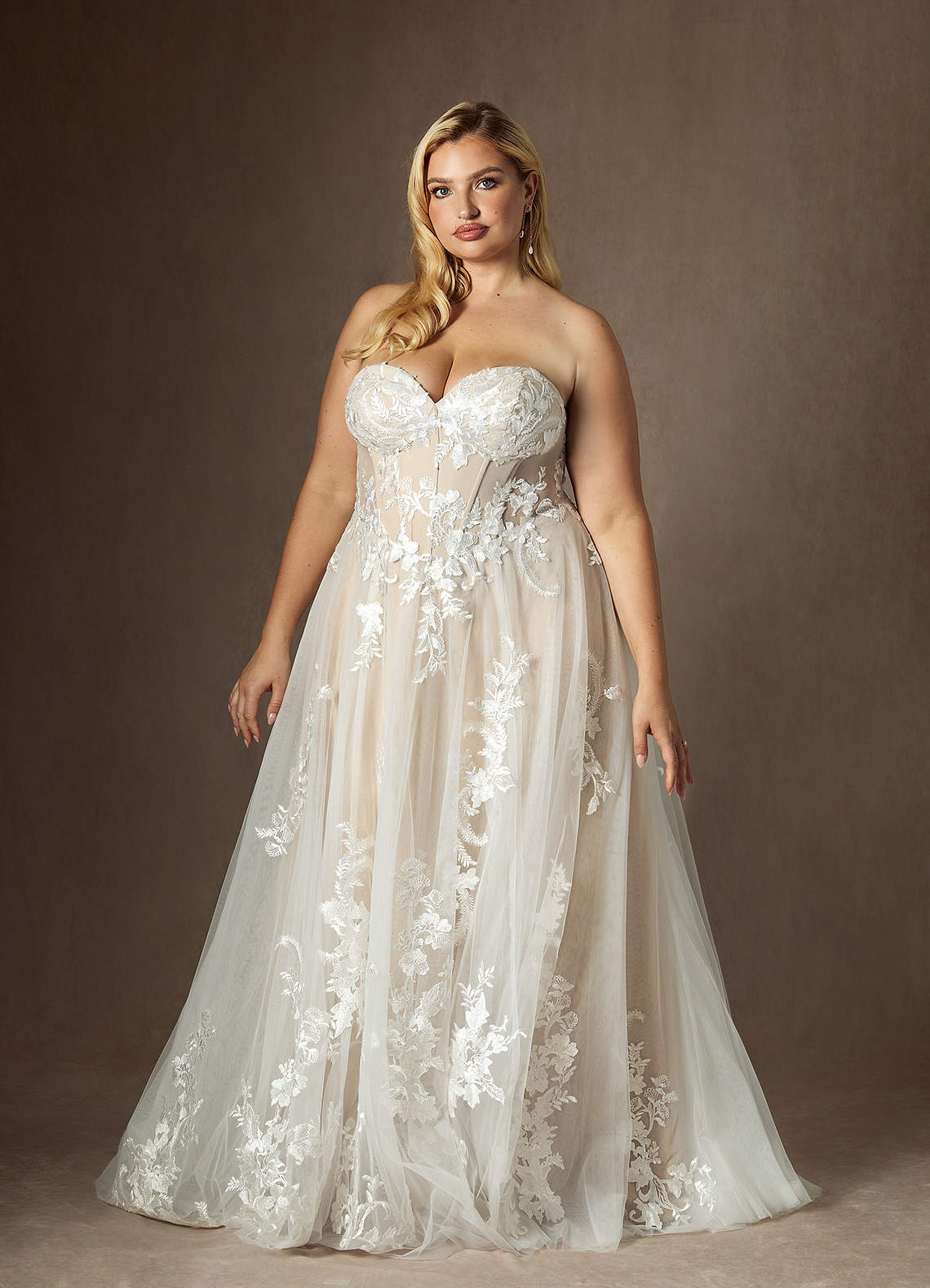Azazie Aurorie Wedding Dresses Diamond White Nude A-Line Sequins Tulle Dress image12