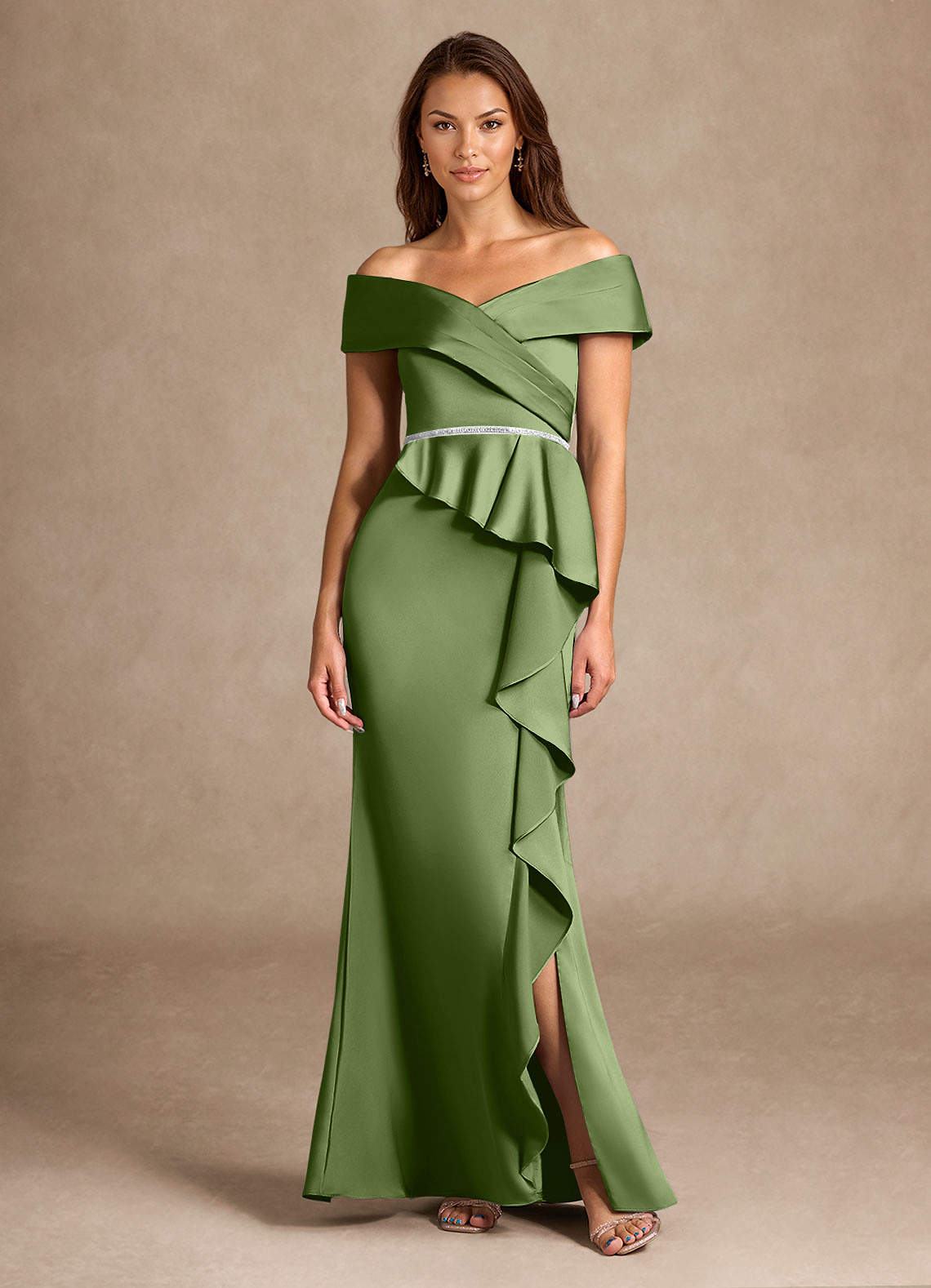 Azazie Dareia vestidos de madre de la novia Vestido de Enebro de Satén Elástico de Sirena con Vestidos sin tirantes image1