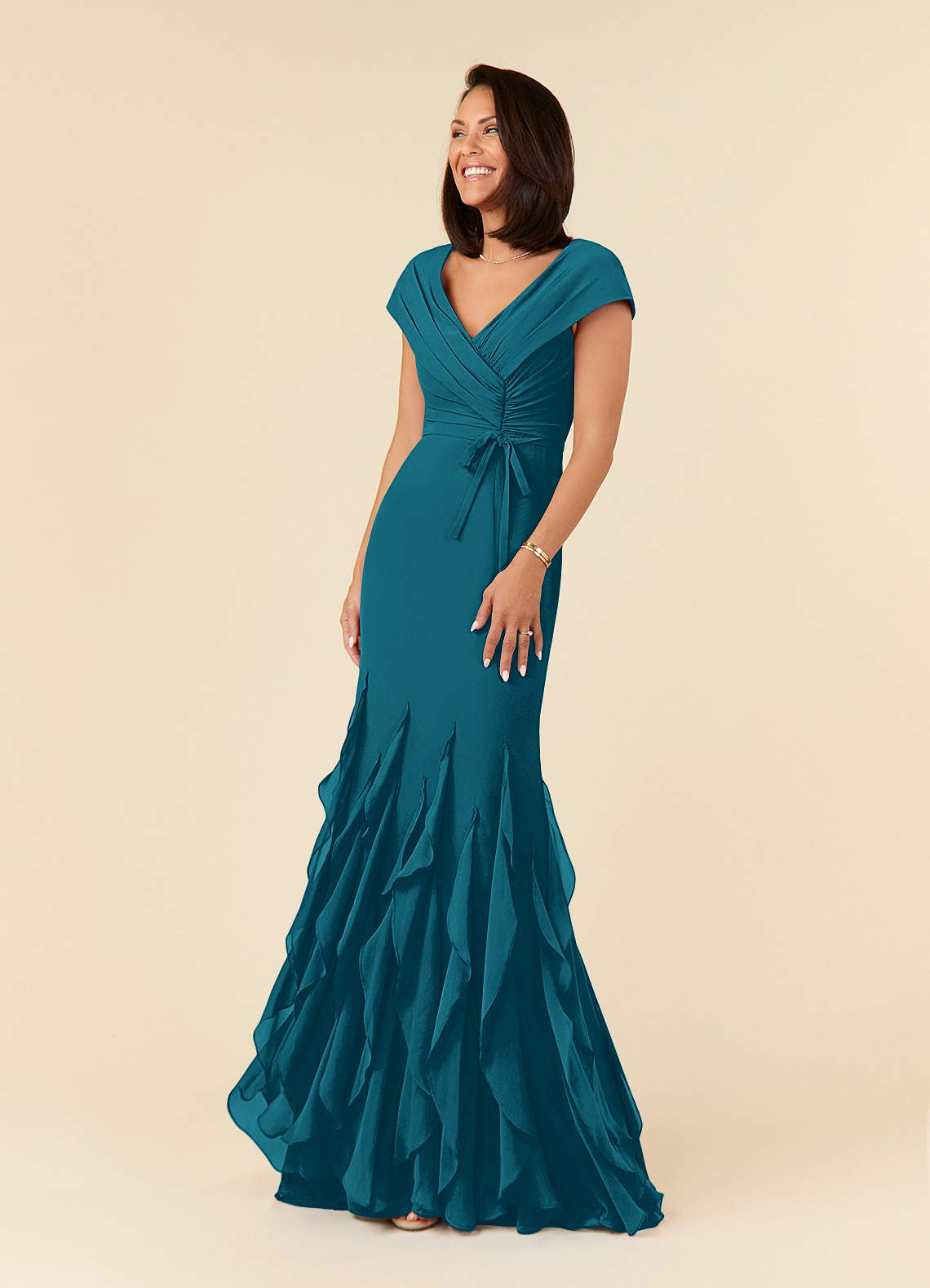 Azazie Bailora Kleider für die Brautmutter Meerjungfrau-Linie Gestreift Chiffon Kleid Tintenblau image1