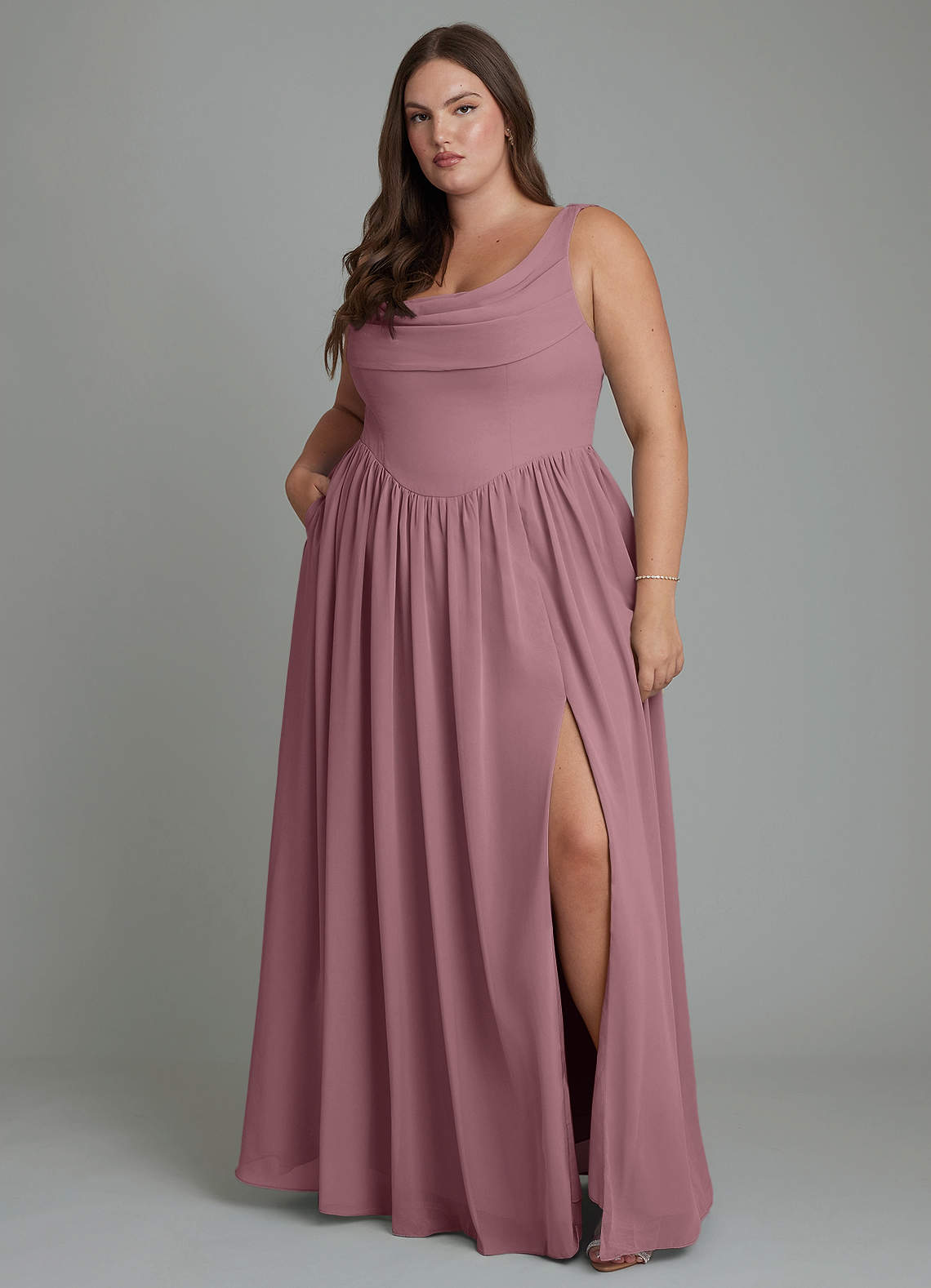 Azazie Novi Abiti da Damigella Abito A-Line in Chiffon Plissettato Ametista image1