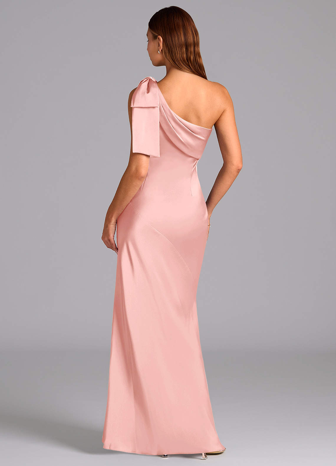 Azazie Yuanna Bridesmaid Dresses Powder Pink Mermaid One Shoulder Stretch Satin Dress image1