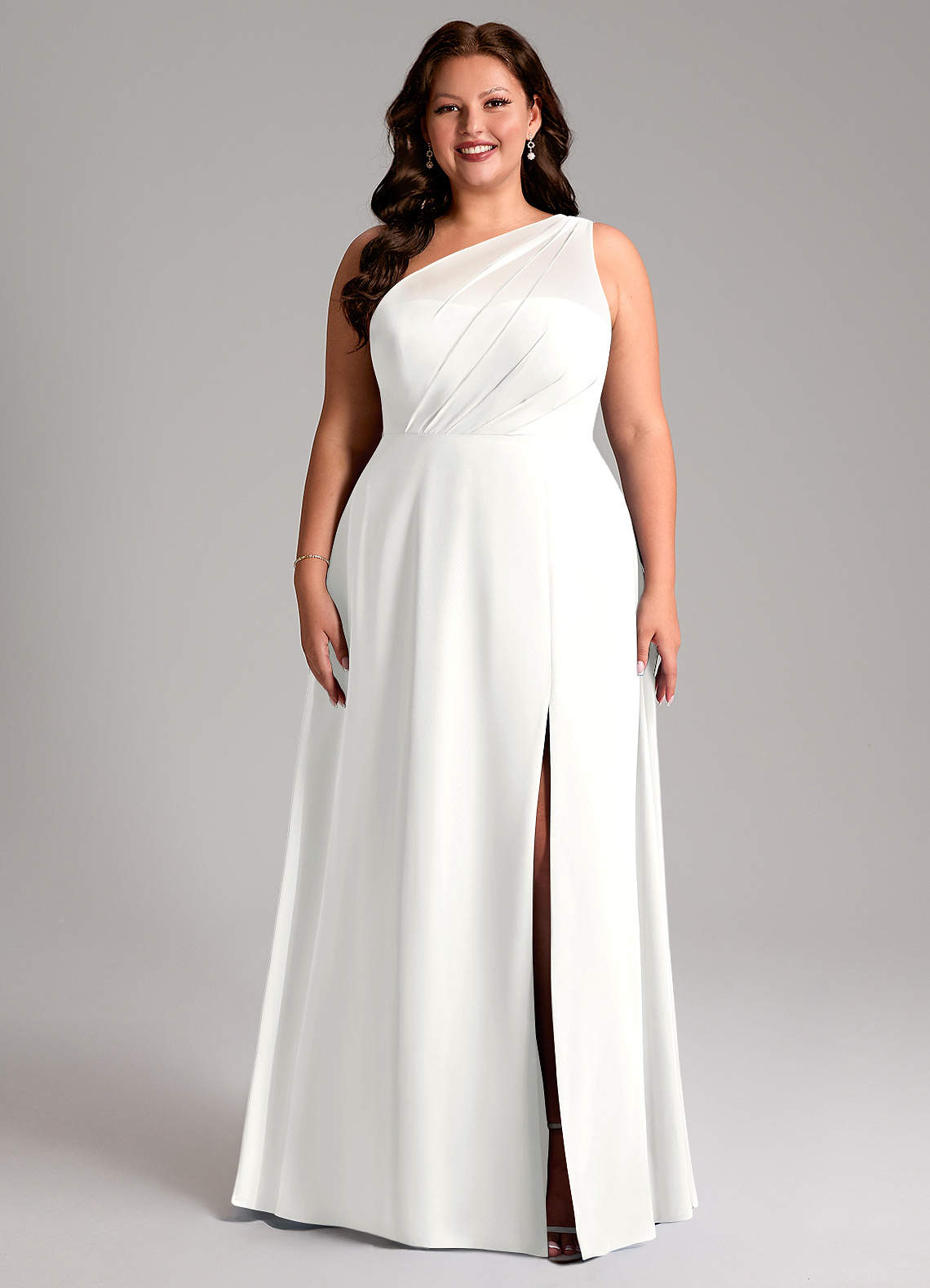 Azazie Phaedra Brudtärnklänningar Klä av A-Linje i Chiffong Ena axeln Vit image1