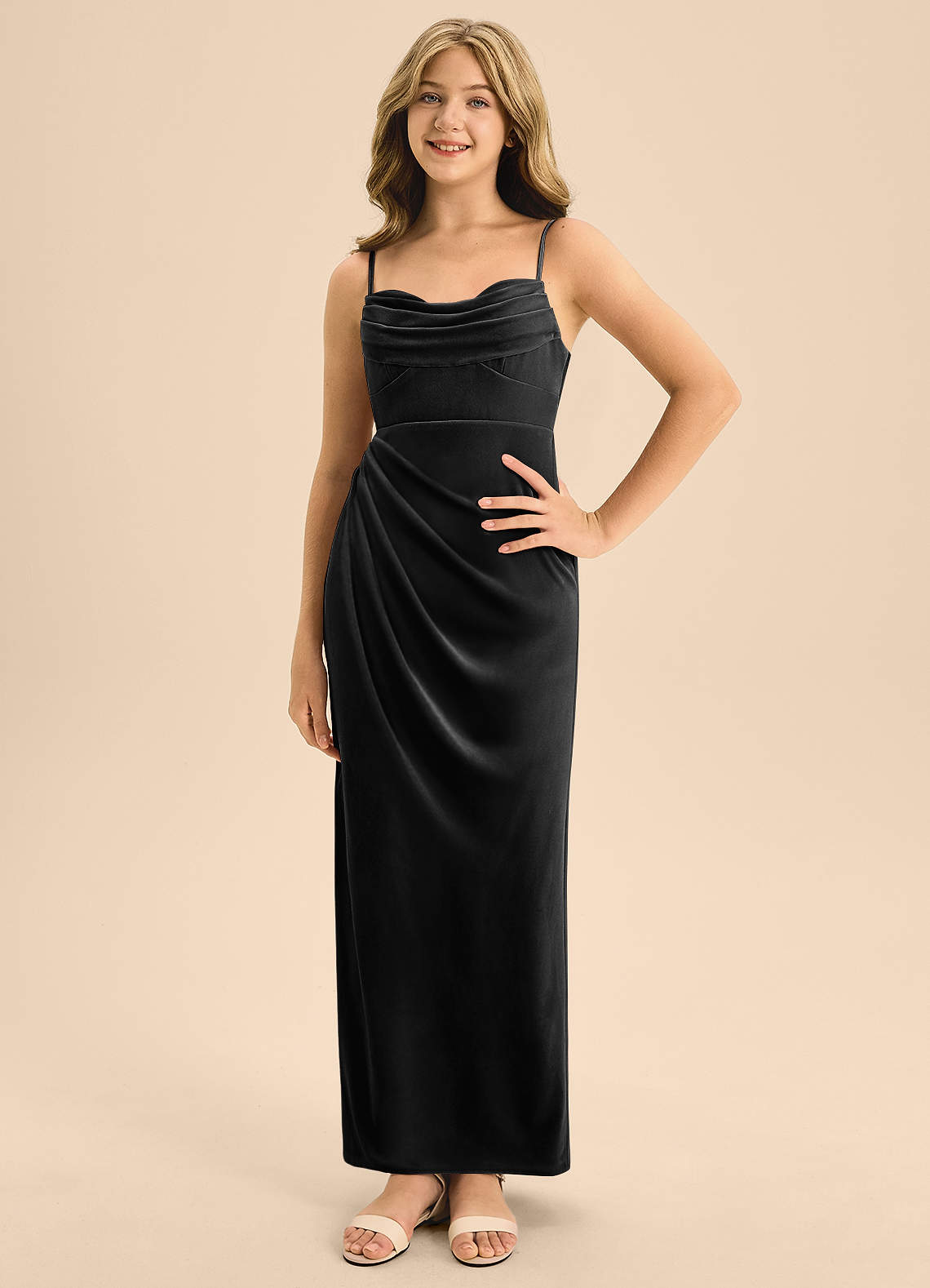 Azazie Mai Junior Black A-Line Sweetheart Neckline Velvet Dress image1