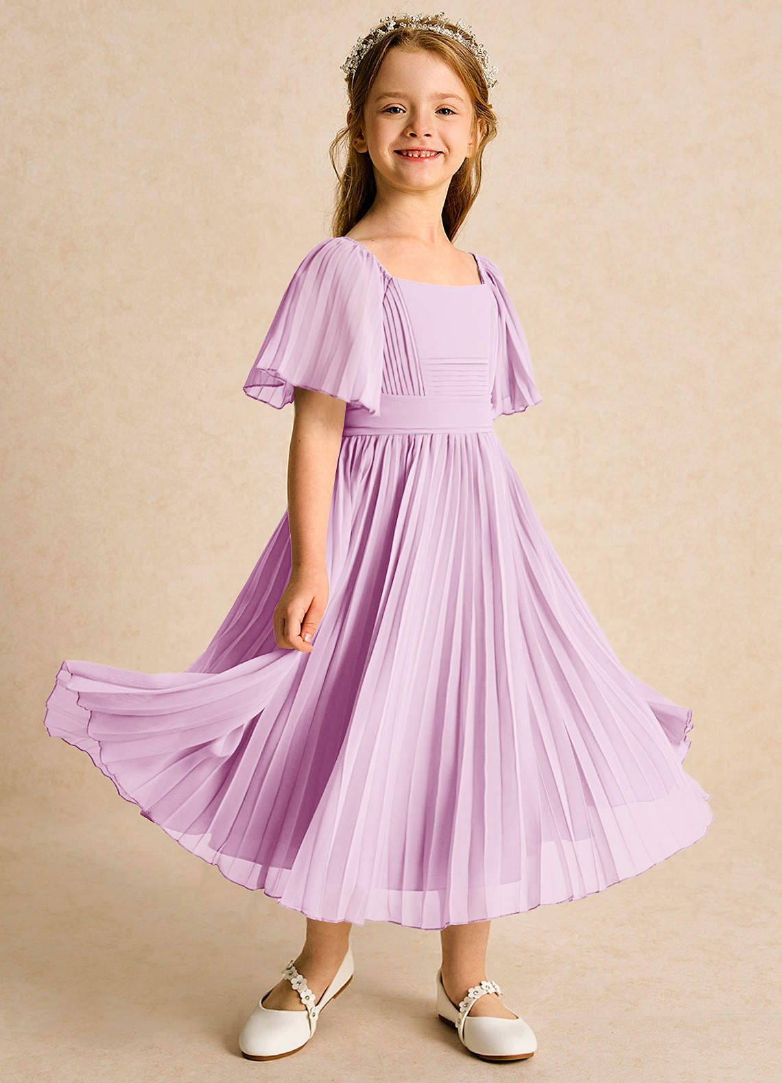 Azazie Gisele Abiti da Ragazza di Fiori Abito A-Line in Chiffon Plissettato Rosa Confetto image1