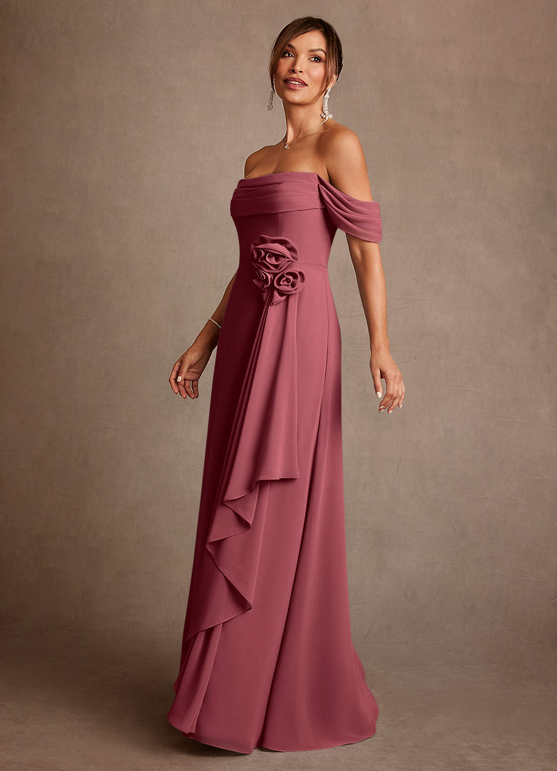 red off the shoulder chiffon dress Seraphine Off-Shoulder Layered Ruffled Long Chiffon Evening Dress