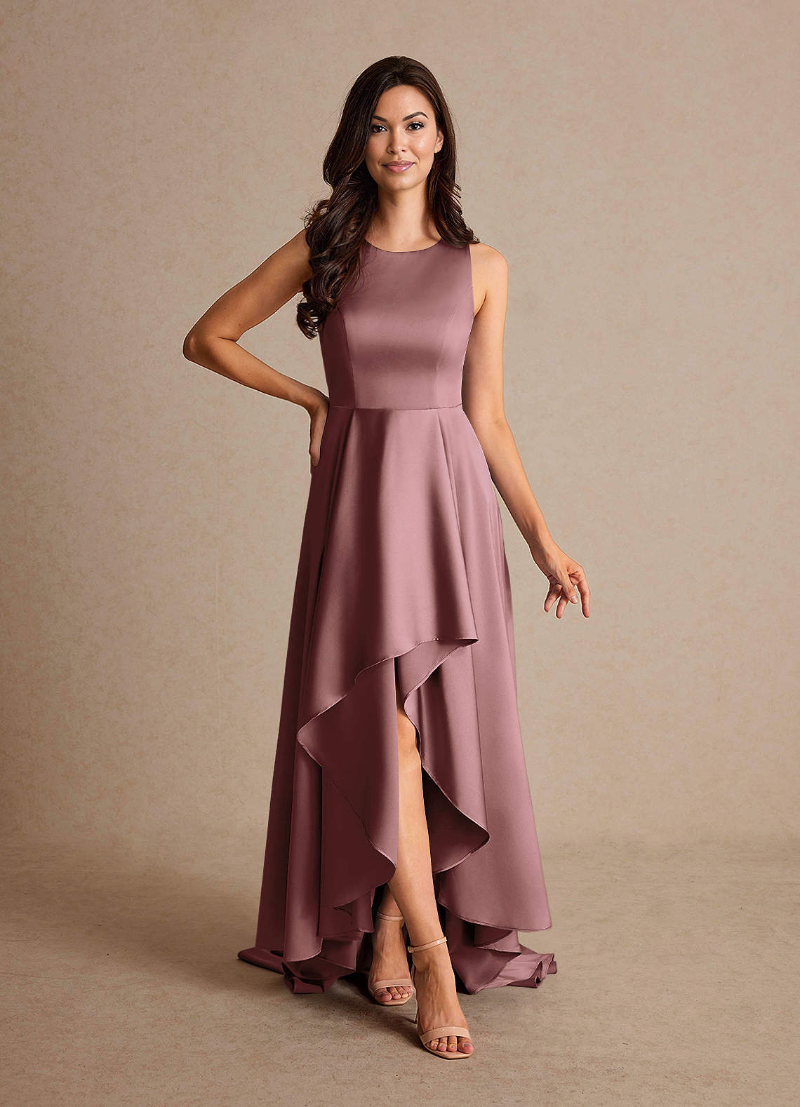 Azazie Niles Mother of the Bride Dresses Vintage Mauve A-Line Trains Stretch Satin Dress image1