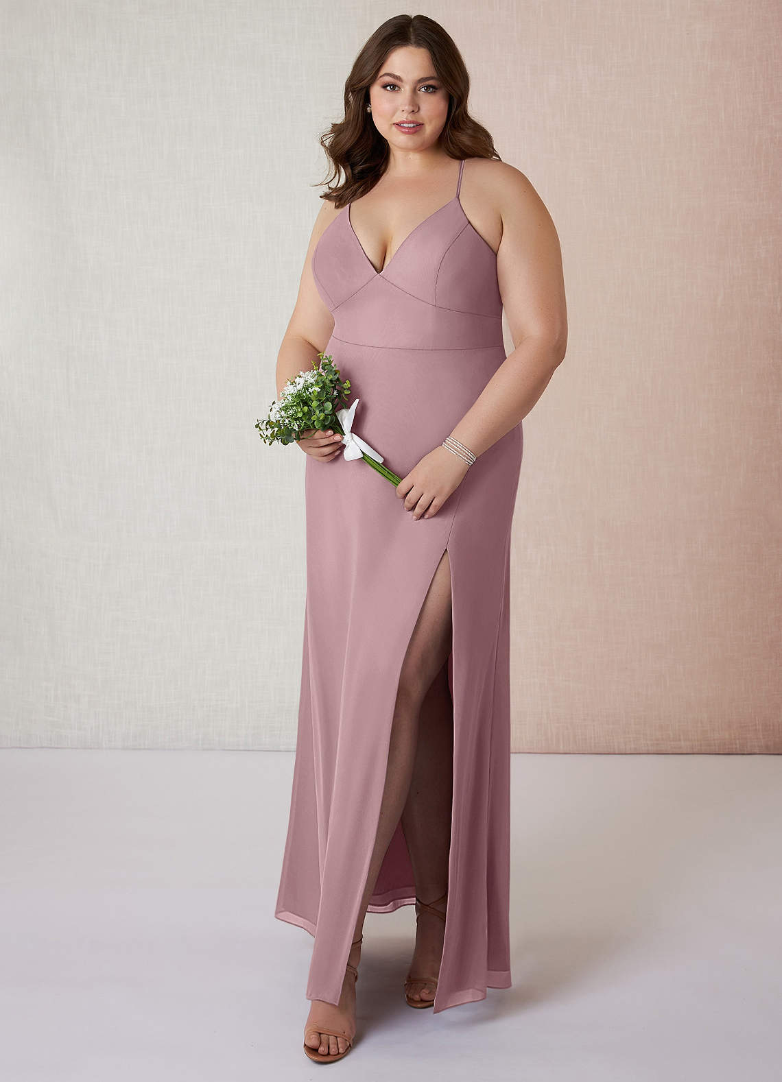 Azazie Becca Bridesmaid Dresses Sheath V-Neck Chiffon Floor-Length Dress image1