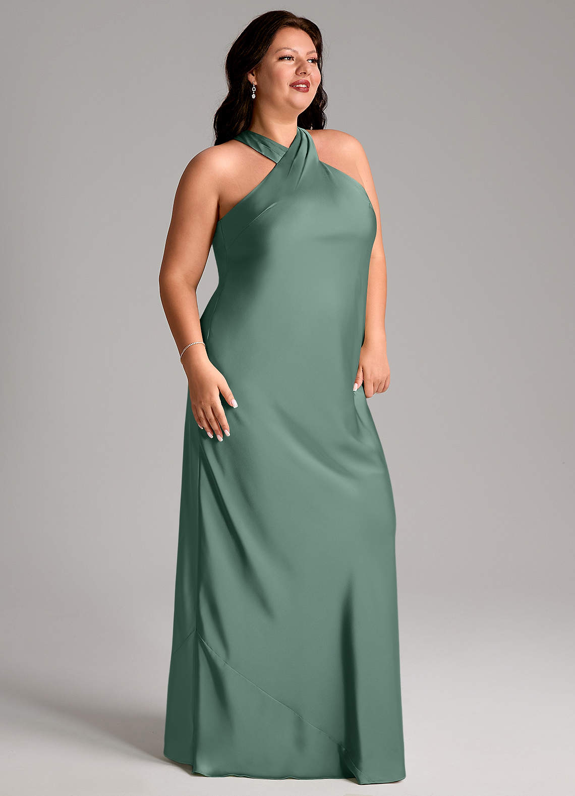 Azazie Doretta Bridesmaid Dresses Eucalyptus Mermaid Pleated Stretch Satin Dress image9