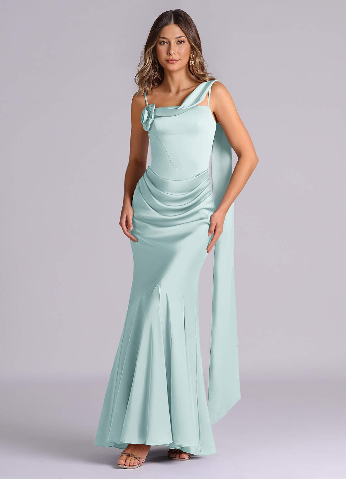 elegant mermaid bridesmaid dresses Elegant Mermaid V-Neck Elastic Satin Long Wedding Dresses
