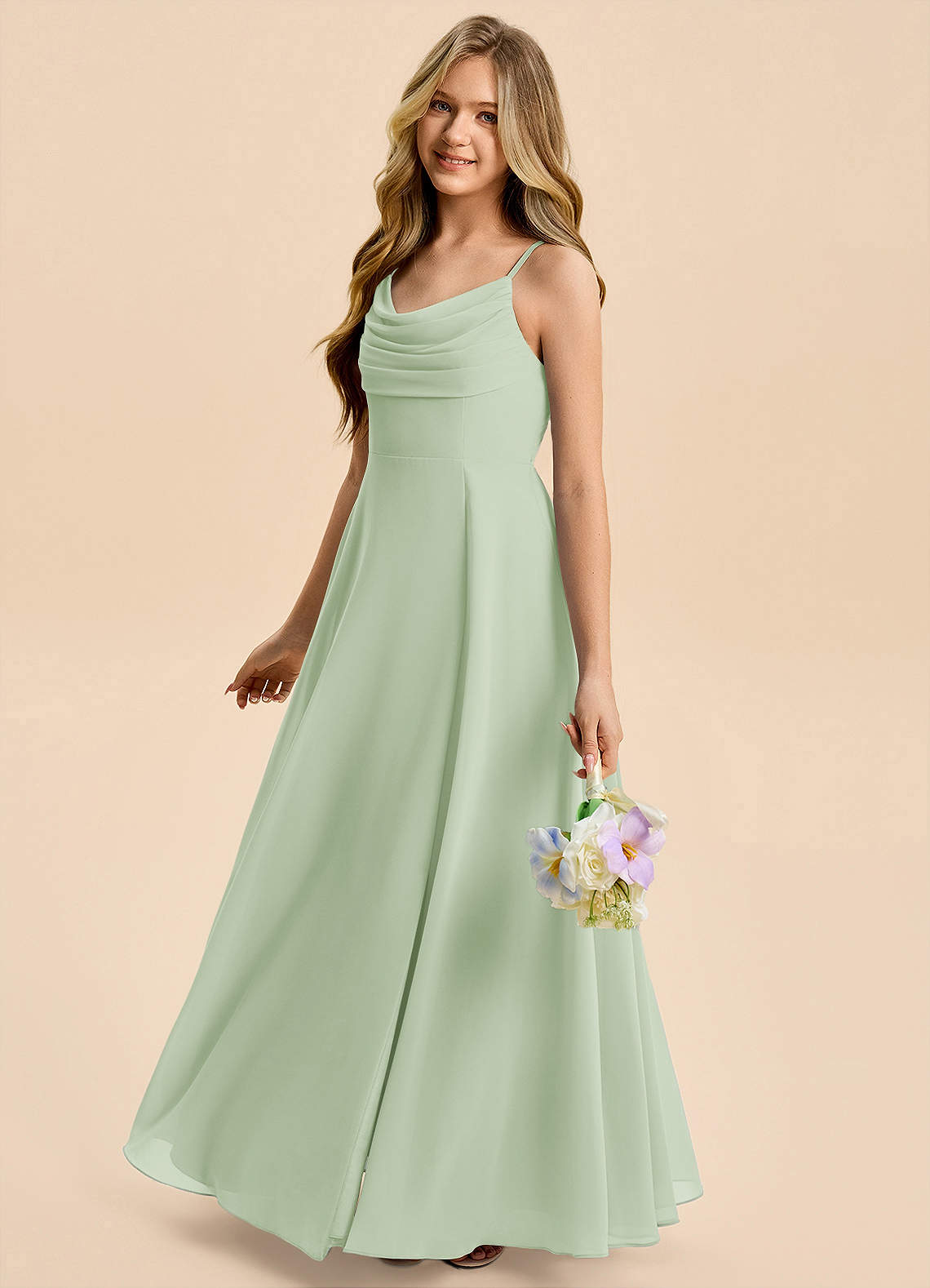 Azazie Gia Junior Dusty Sage A-Line Pleated Chiffon Dress image2