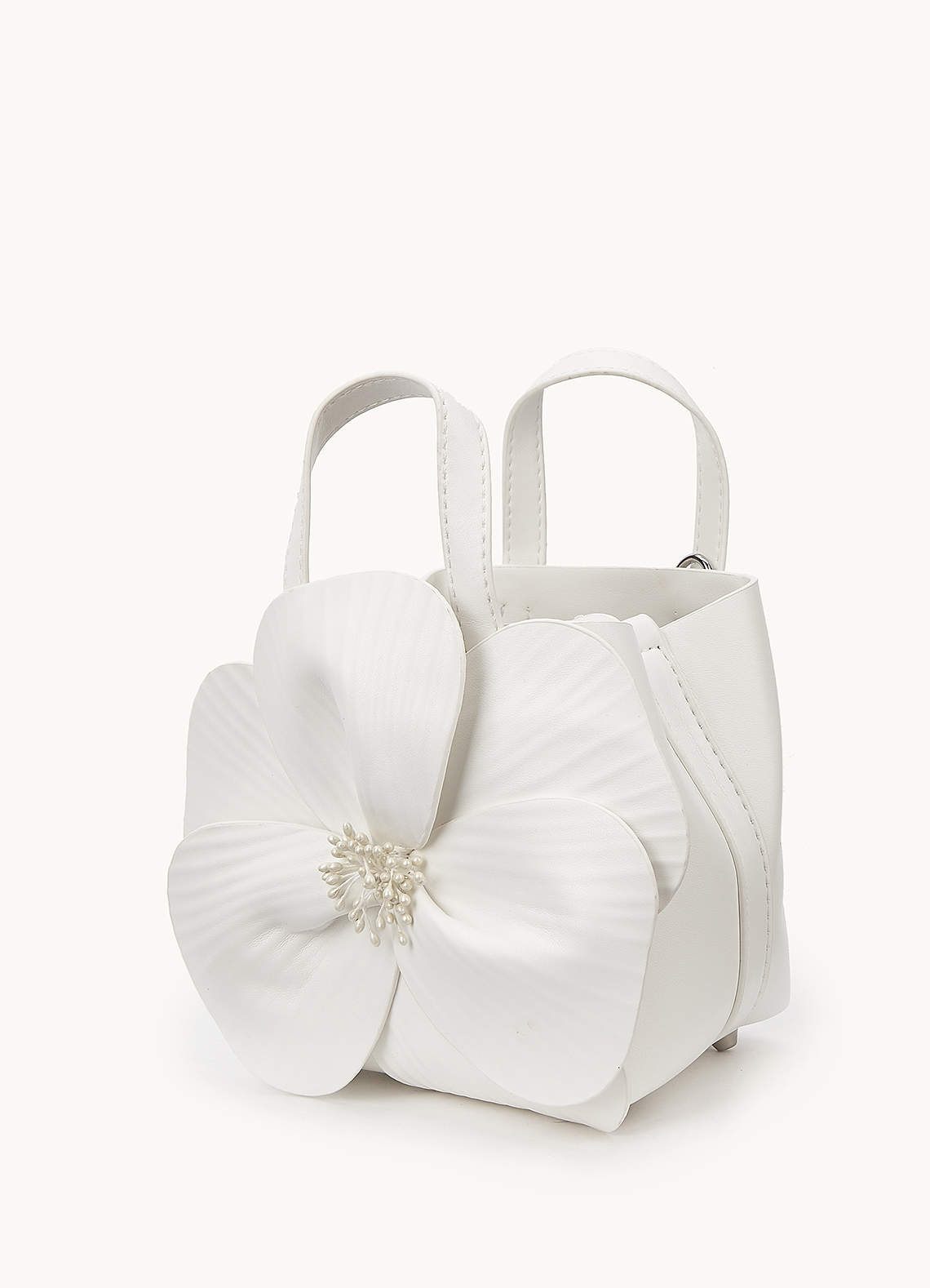 front Bolso de mano de piel sintética con flores de camelia en 3D