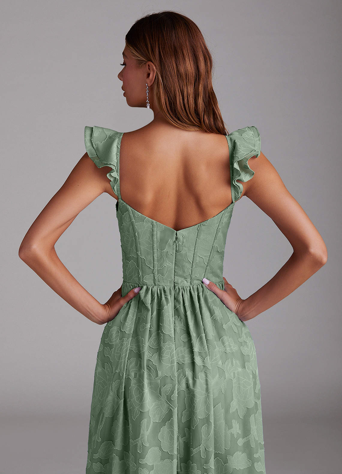 Azazie Denisse Bridesmaid Dresses Matcha A-Line Ruched Floral Burnout Dress image5