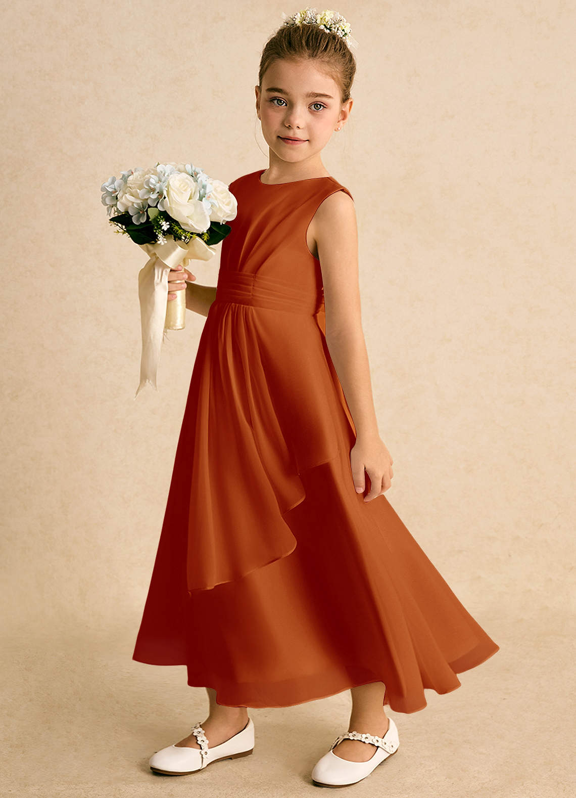 Azazie Edelweiss Flower Girl Dresses Paprika A-Line Pleated Chiffon Dress image1