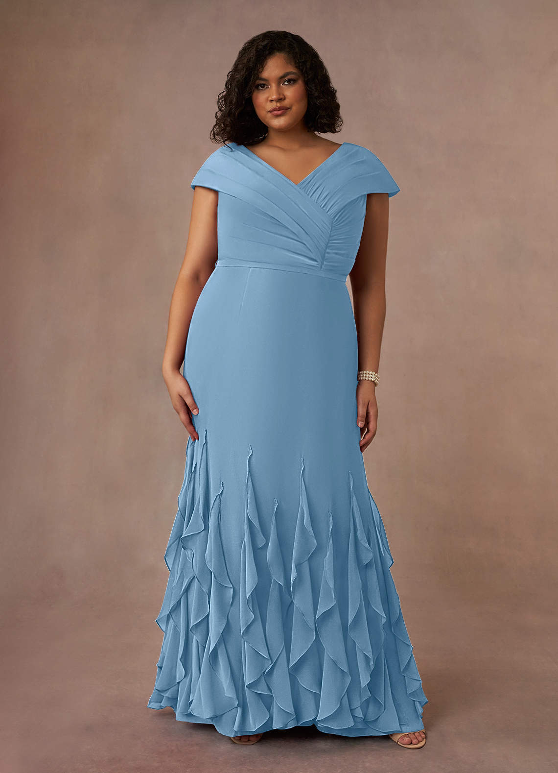 Azazie Bailora Moeder van de bruid jurken Zeemeermin Jurk van Chiffon Ruches Staal Blauw image1