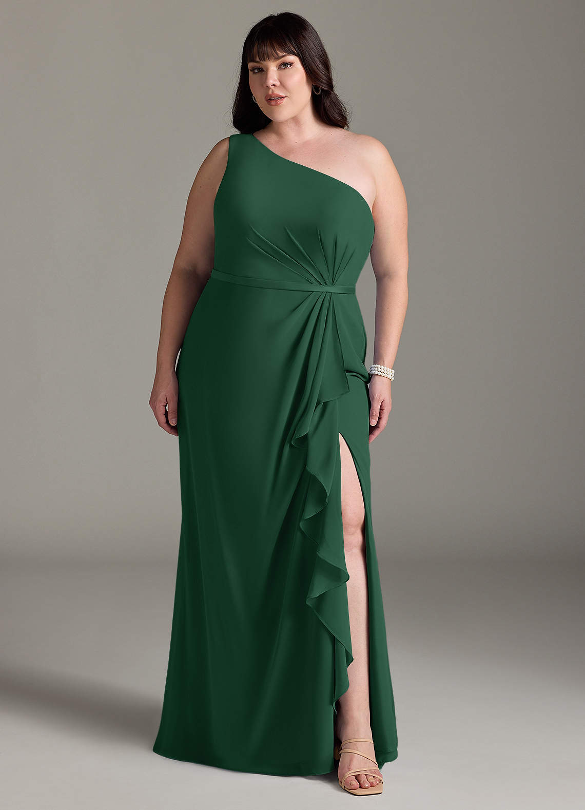 Azazie Liza Bridesmaid Dresses Dark Green Mermaid One Shoulder Chiffon Dress image1