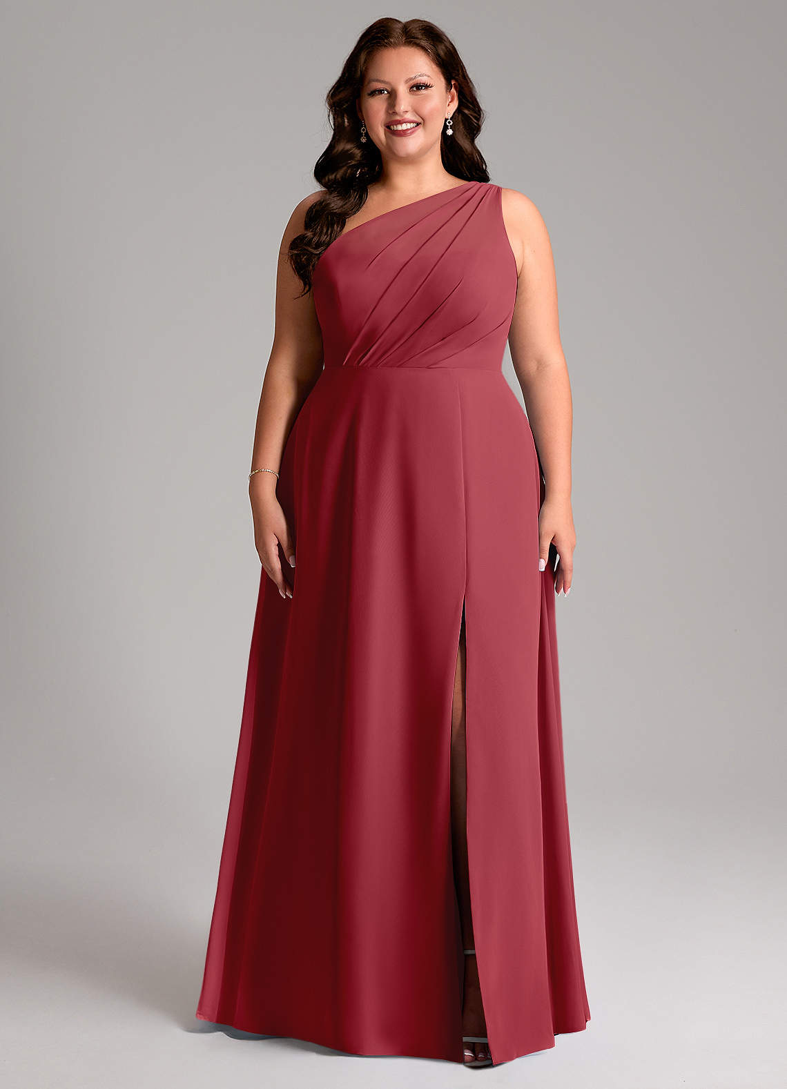Azazie Phaedra Bridesmaid Dresses Pomegranate A-Line One Shoulder Chiffon Dress image1