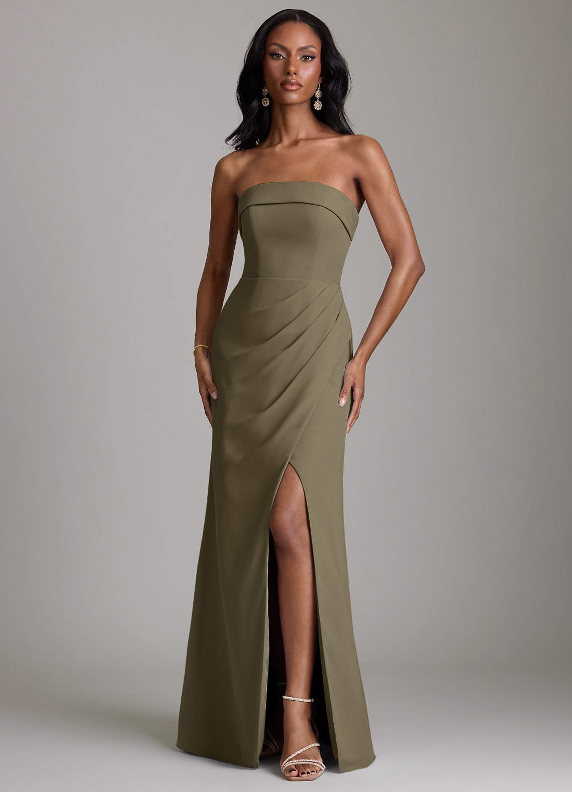 green stripe strapless dress Azazie Aretha Ready to Ship Willow Chiffon Bridesmaid Dresses Color_Off White