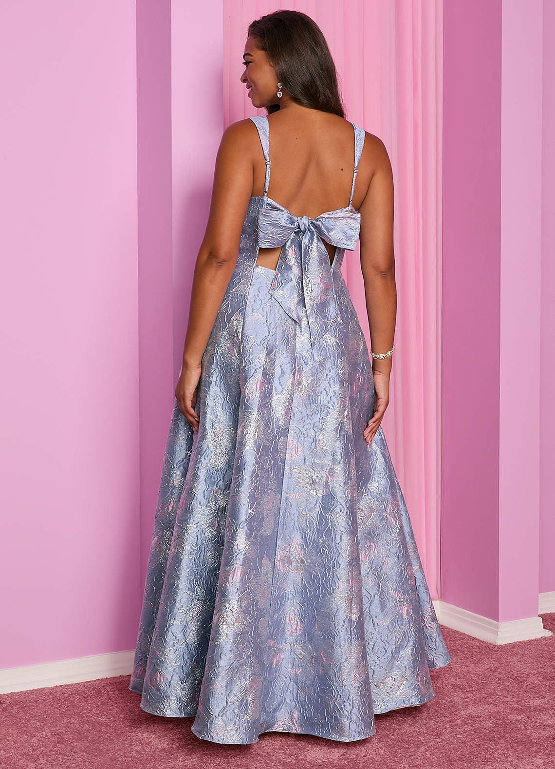 Barbie™ ❤ AZAZIE 4012 Bow Metallic Brocade A-Line Dress Ready to