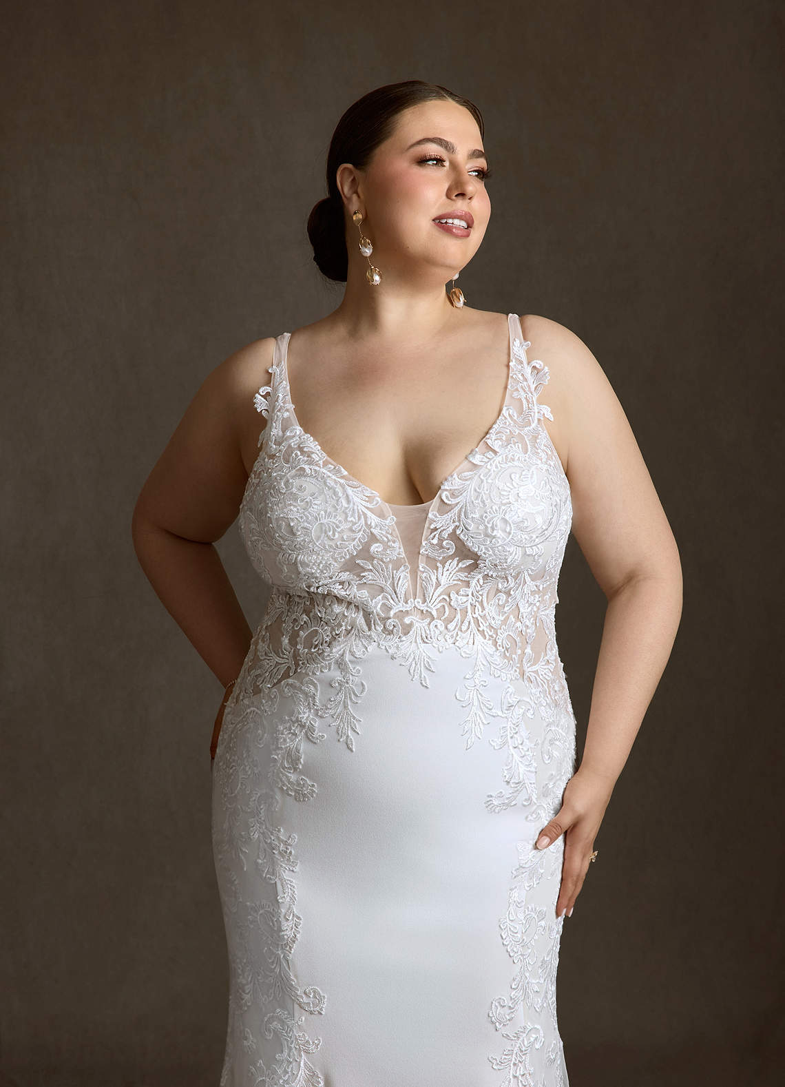 Azazie Estephanie Wedding Dresses Diamond White Mermaid Sequins Stretch Crepe Dress image11