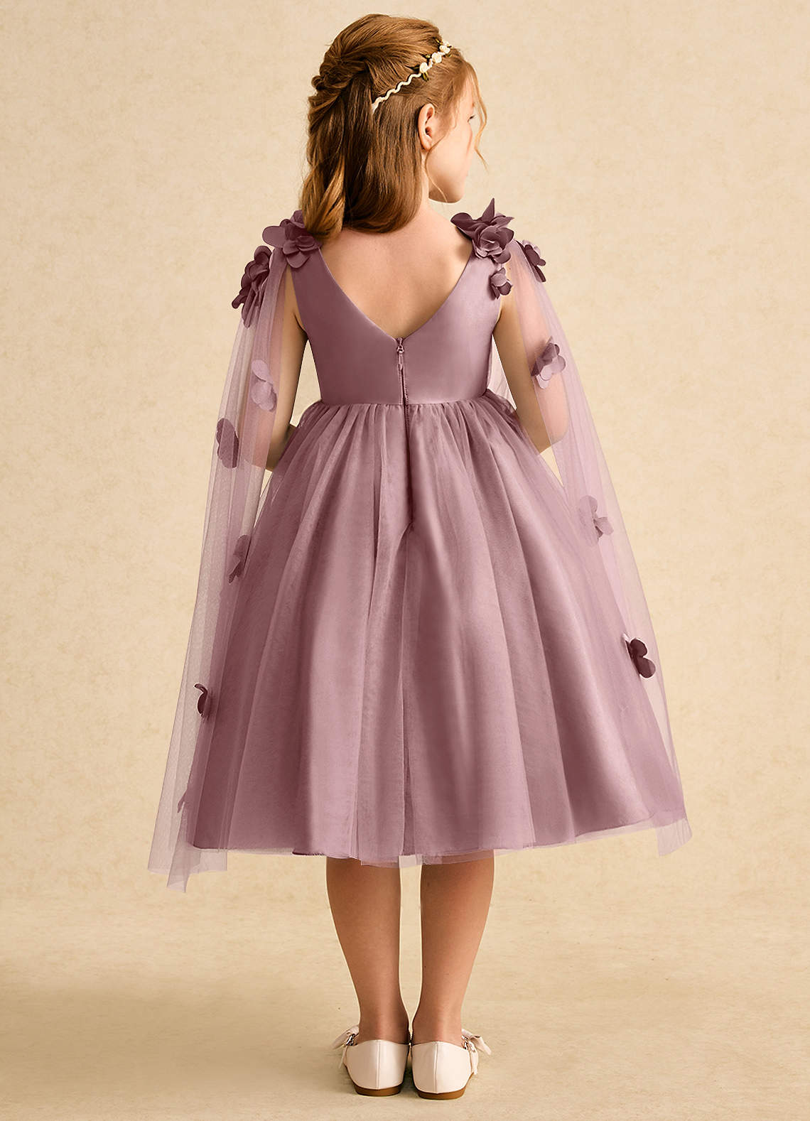 Azazie Staria Flower Girl Dresses Dusty Rose Ball-Gown Ruched Tulle Dress image1