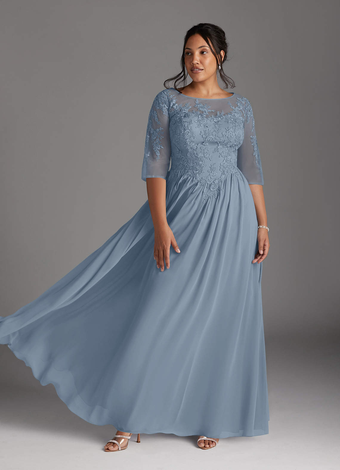 Azazie Mirielle vestidos de madre de la novia Vestido de Azul Polvoriento de Gasa de Corte En A con Encaje Scoop image6