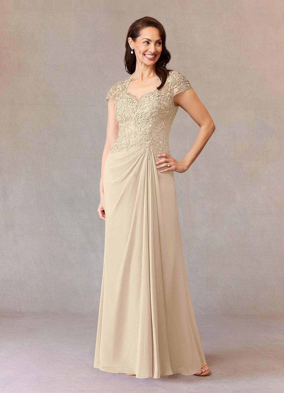 Azazie Junie Mother of the Bride Dresses Champagne A-Line Lace Chiffon Dress image1
