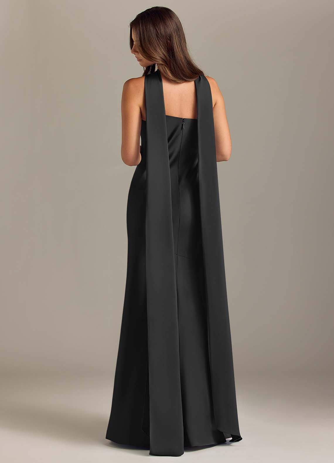 Azazie Kinsley Black Stretch Satin Bridesmaid Dresses | Azazie