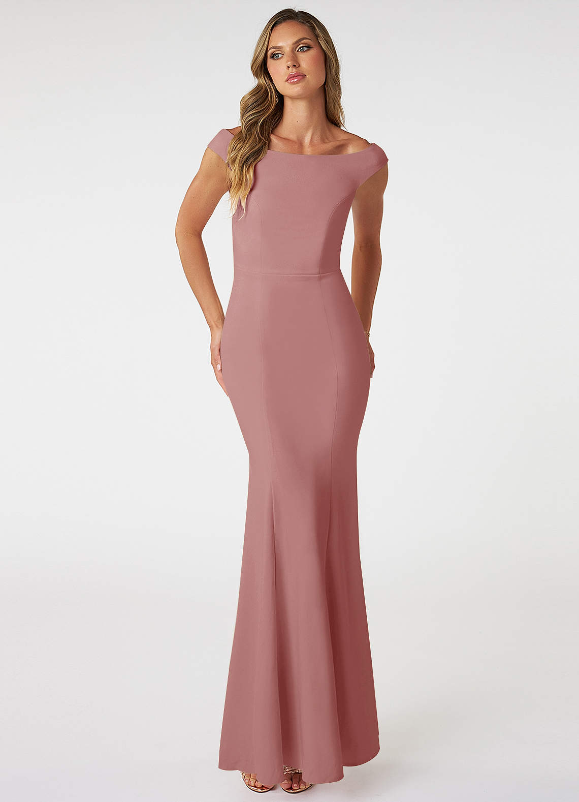 Azazie Nicolina Abiti da Damigella Abito Sirena in Crepe Elasticizzato Scollo Quadrato Rosa Polverosa image1