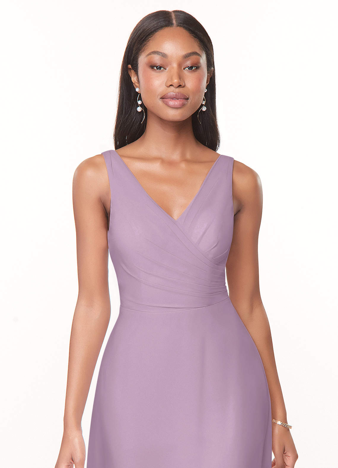 Azazie Nala Robes de demoiselle d'honneur Robe Trapèze en Mousseline de soie Plissée Glycine image3