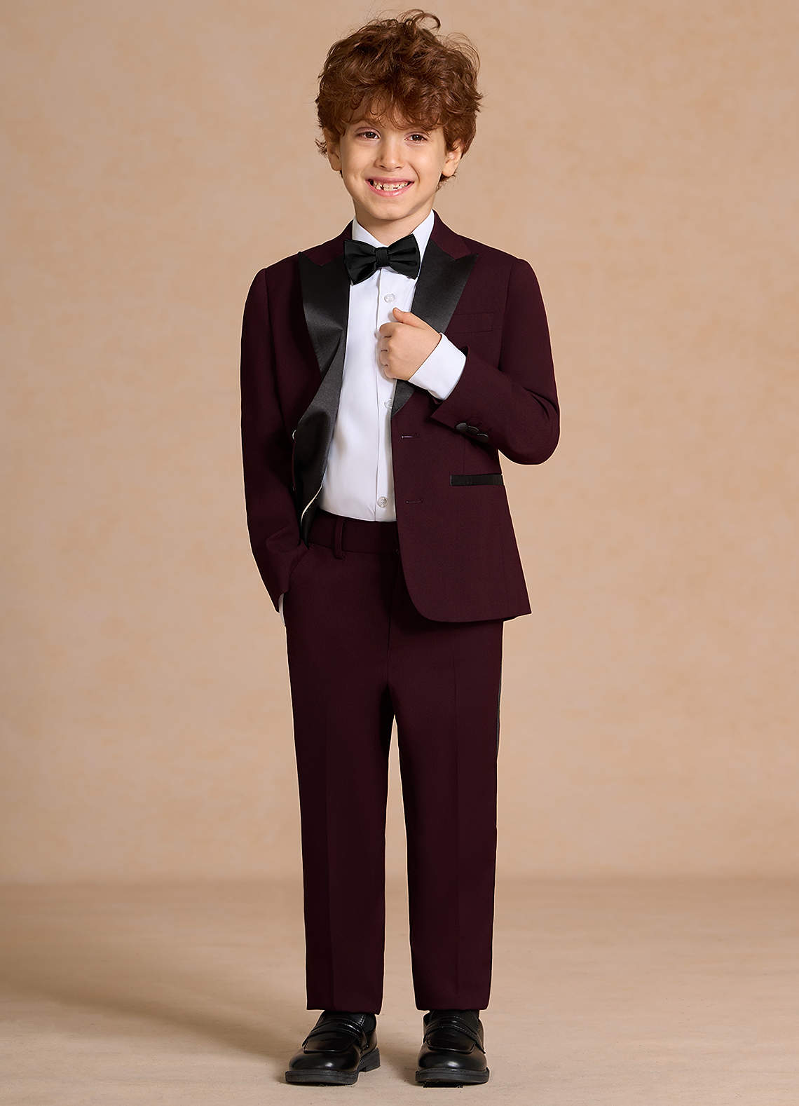 front Michael Burgundy Boys Peak Lapel 2-Piece Tuxedos