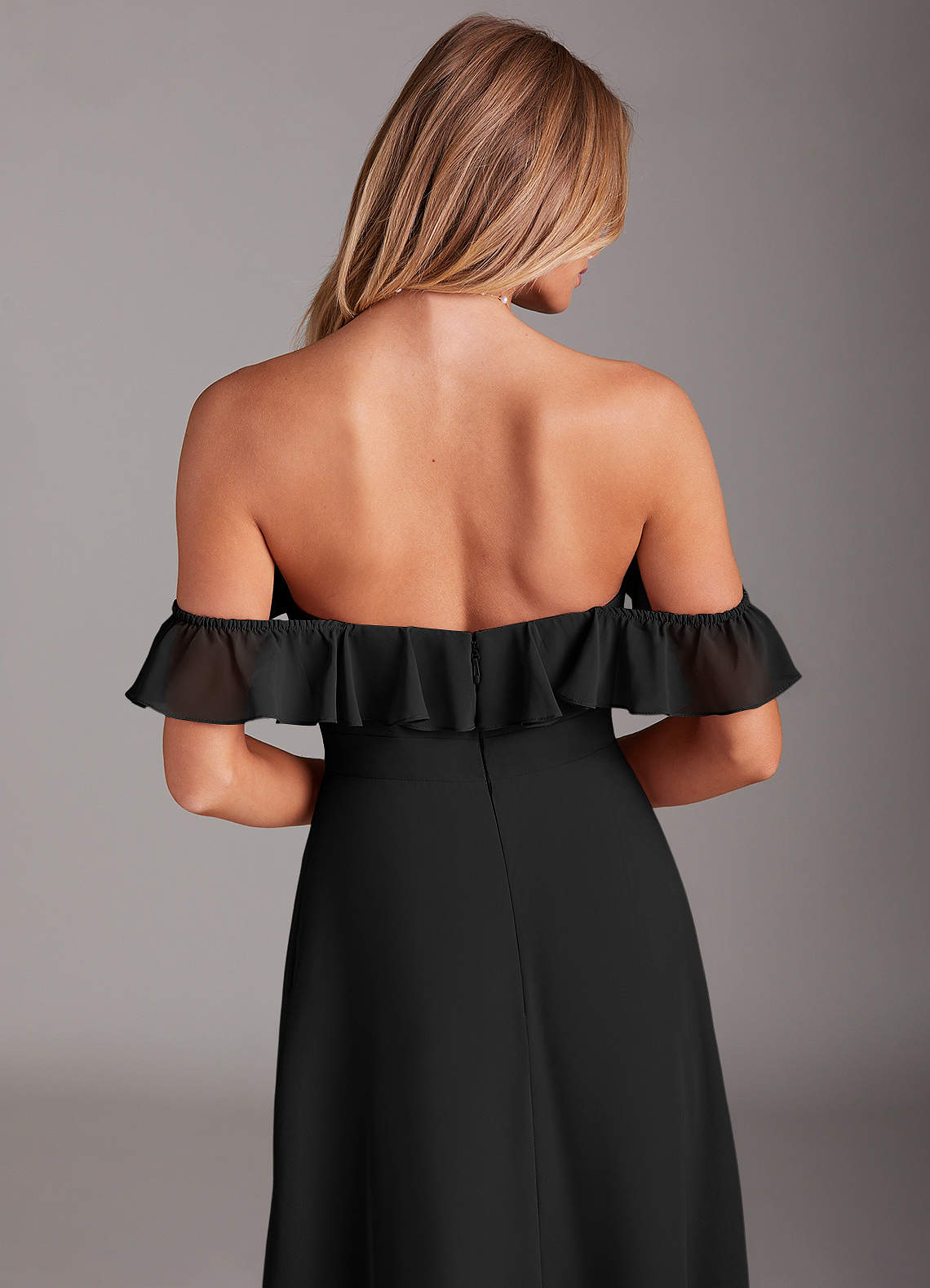 Azazie Lyra Bridesmaid Dresses Black A-Line Chiffon Convertible Dress image7