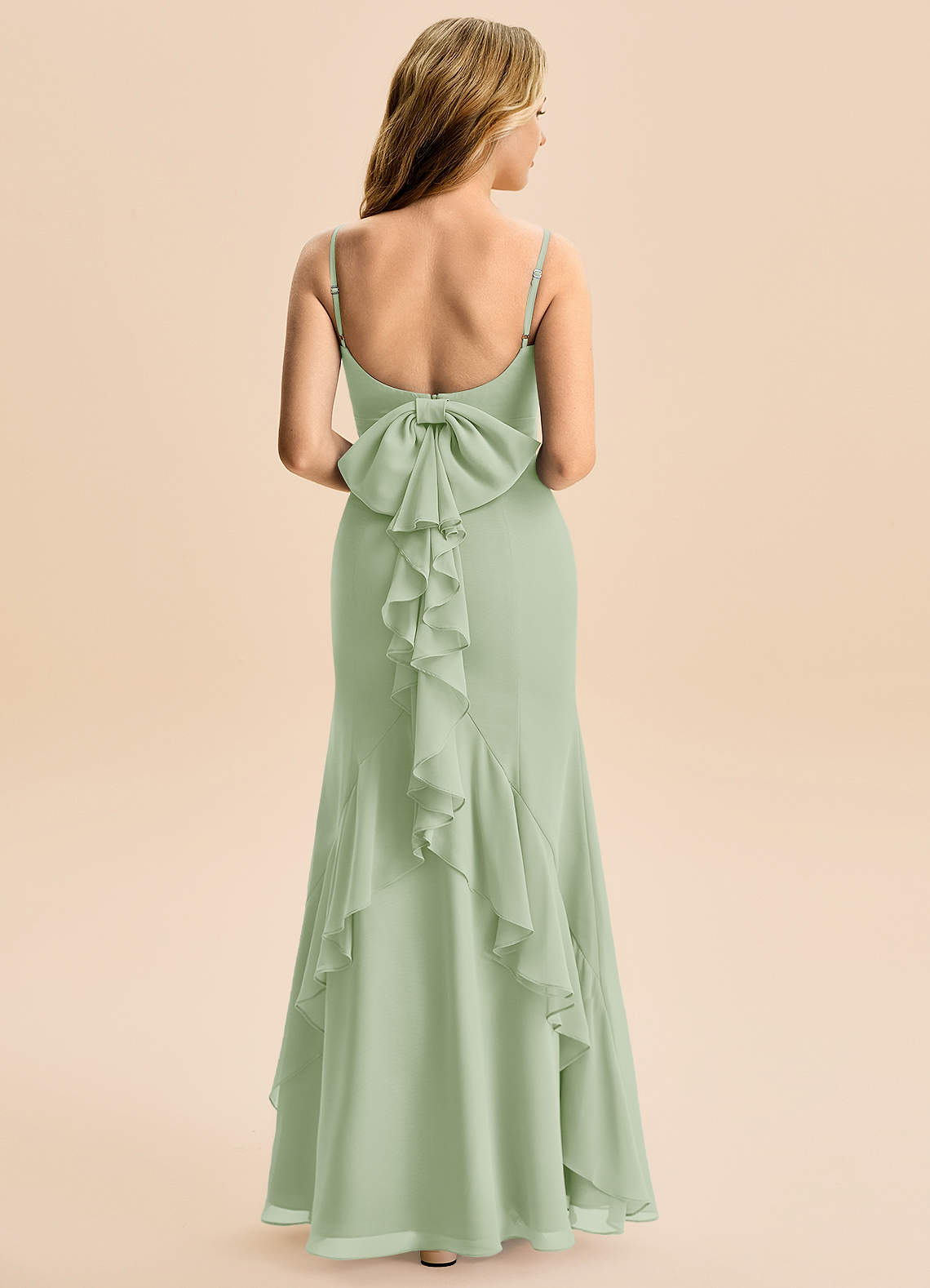 Azazie Lioren Junior Robe Sirène en Mousseline de soie Arc Vert Sauge image2