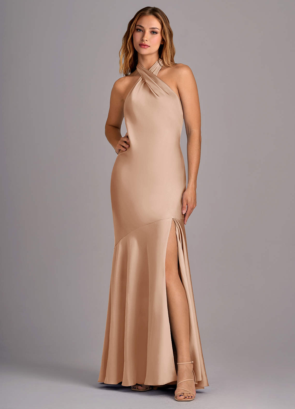 Azazie Lorena Bridesmaid Dresses English Rose Mermaid Pleated Stretch Satin Dress image1