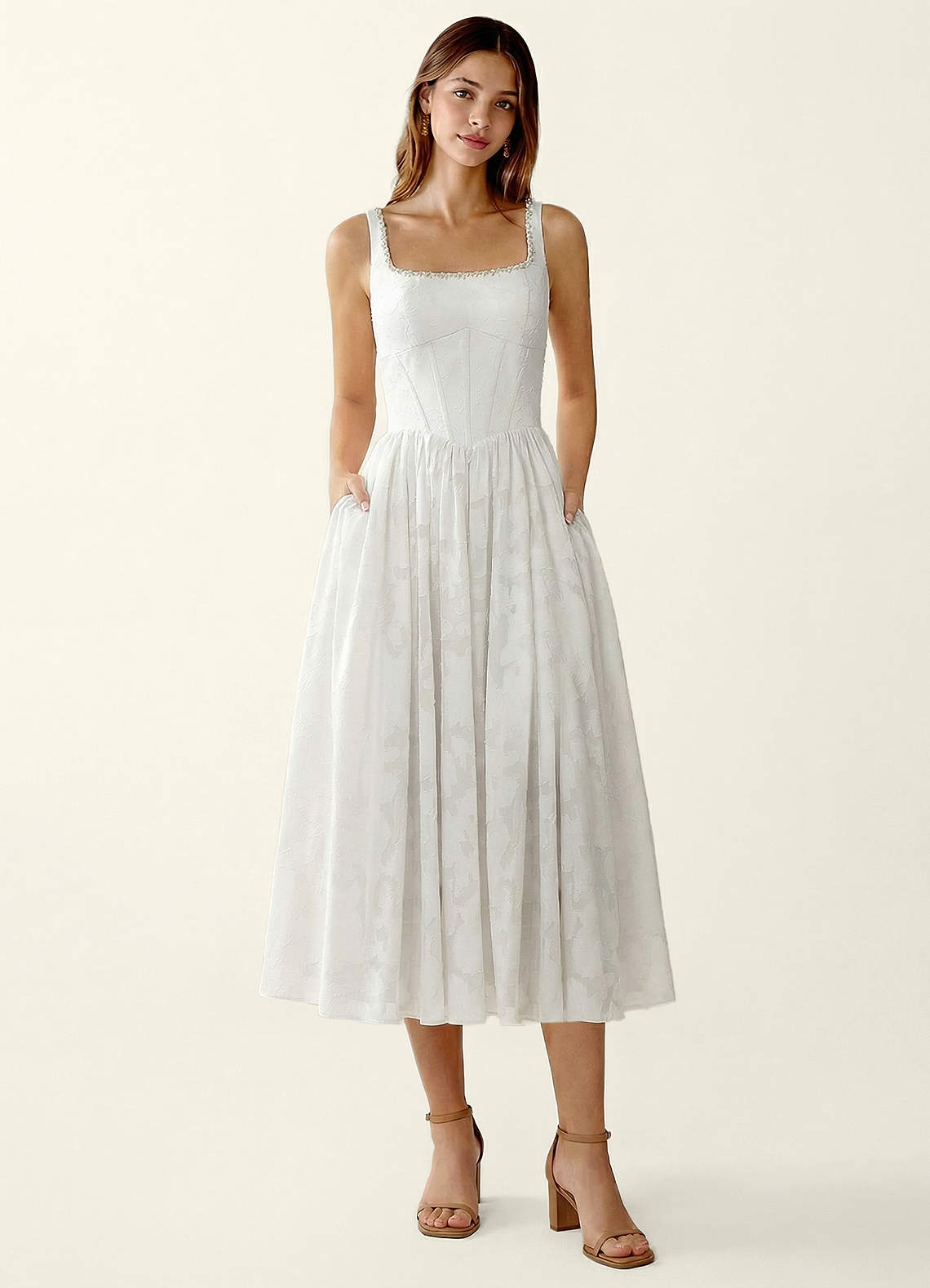 Azazie White Corset Beading Square Formal Dress Azazie White Corset Beading Square Formal Dress
