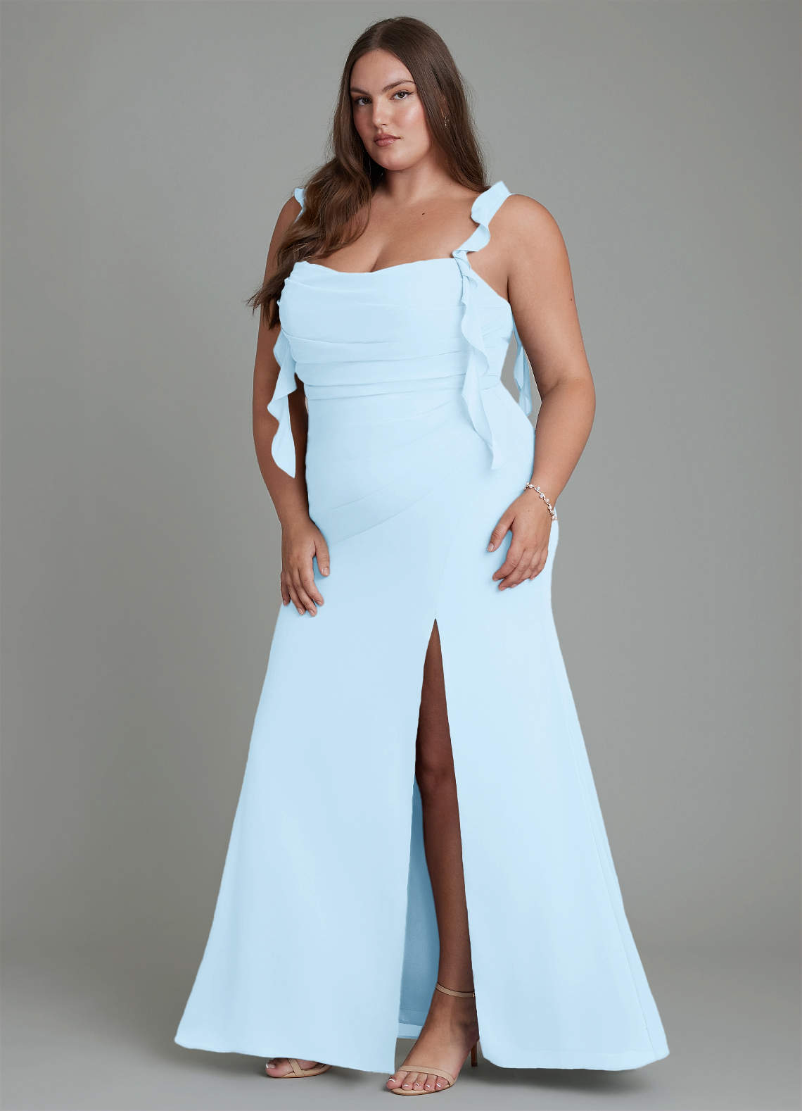 Azazie Jessamine Bridesmaid Dresses Sky Blue Mermaid Corset Chiffon Dress image12