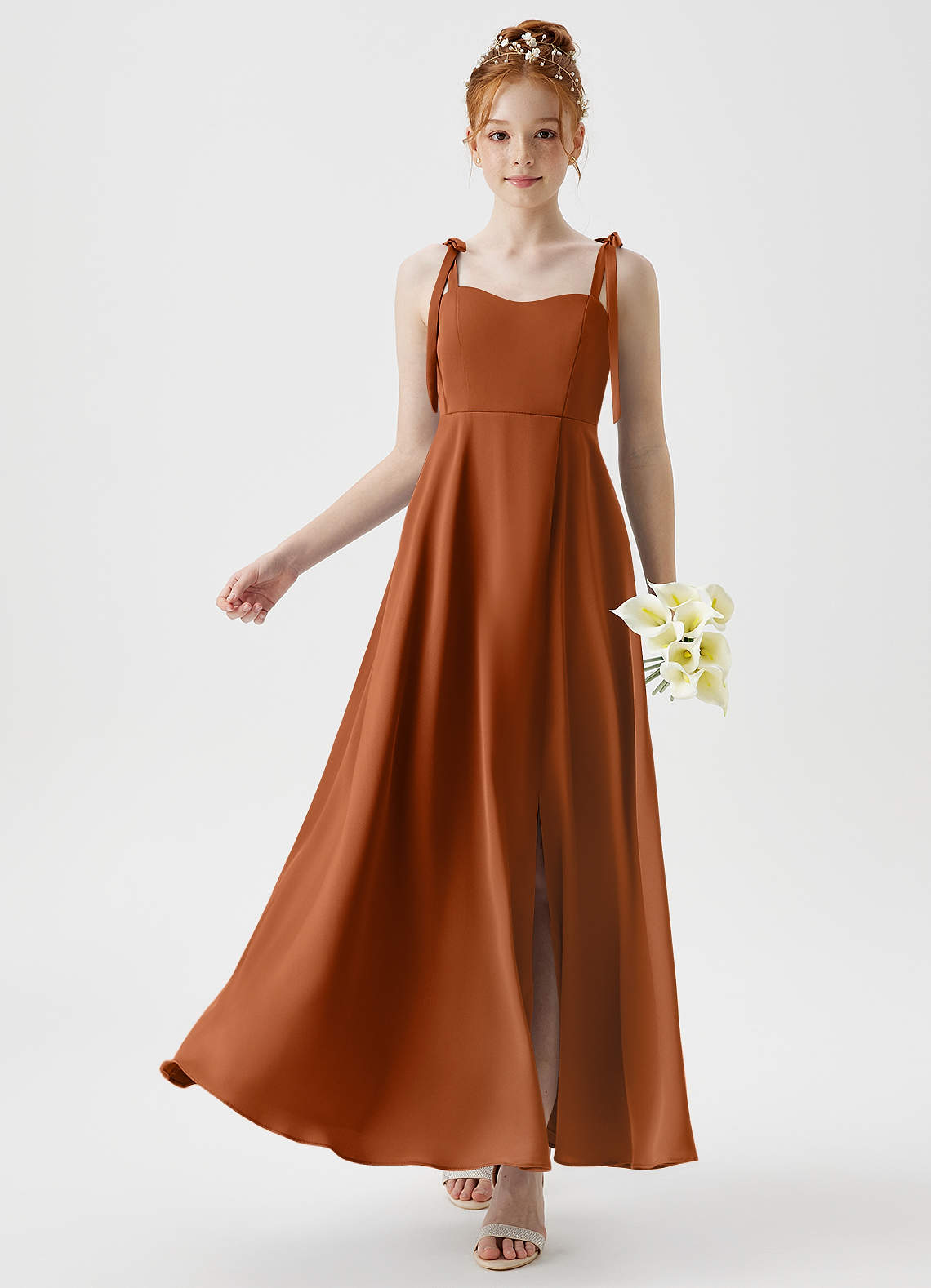 Azazie Rosey Junior Copper A-Line Sweetheart Neckline Stretch Satin Dress image1