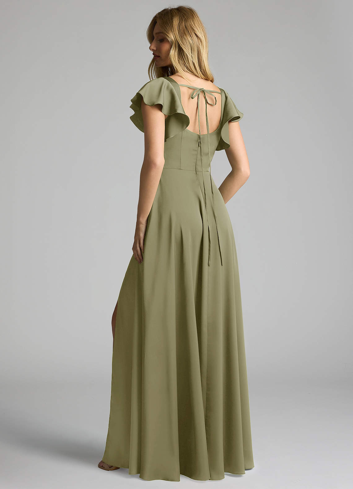 Azazie Bondi Bridesmaid Dresses Pistachio A-Line Bow Stretch Satin Dress image2