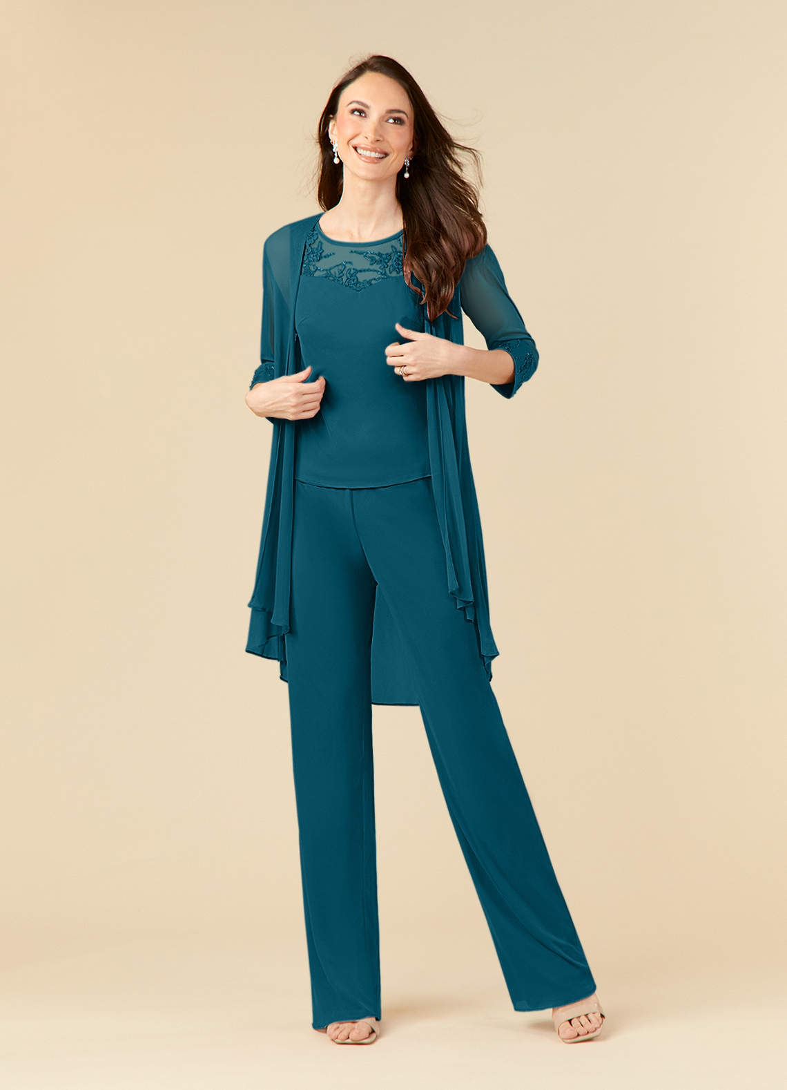 Azazie Frances Mother of the Bride Dresses Ink Blue Jumpsuit/Pantsuit Scoop Mesh Dress image1