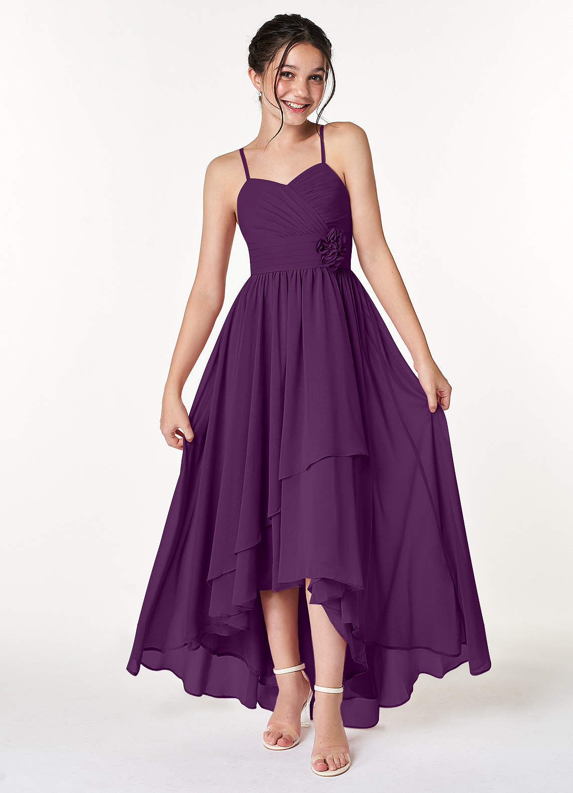 Azazie Catalina Junior Grape A-Line Ruched Chiffon Dress image1