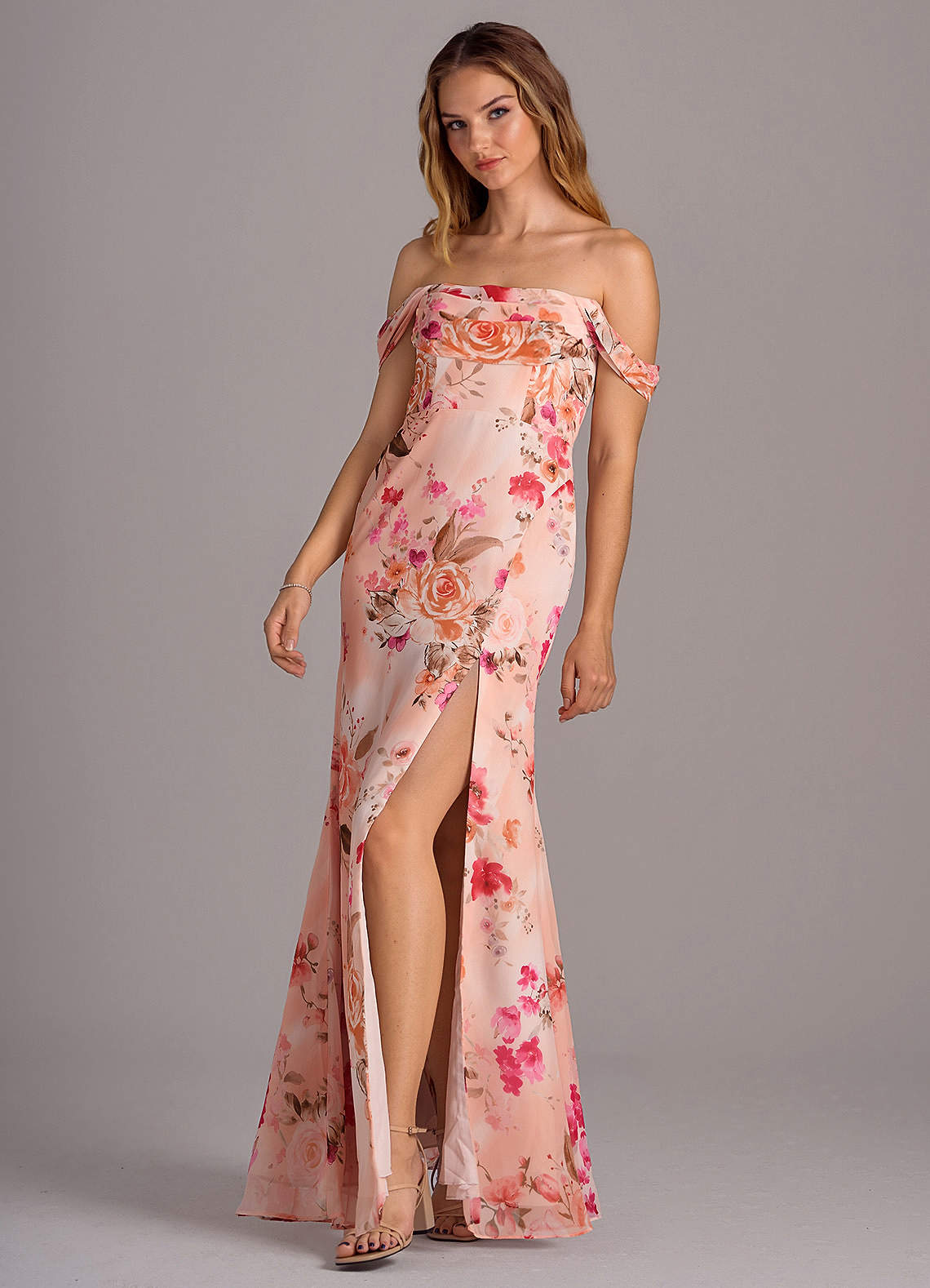 Azazie Saige Bridesmaid Dresses Abstract Bouquet Floral A-Line Off the Shoulder Chiffon Convertible Dress image4