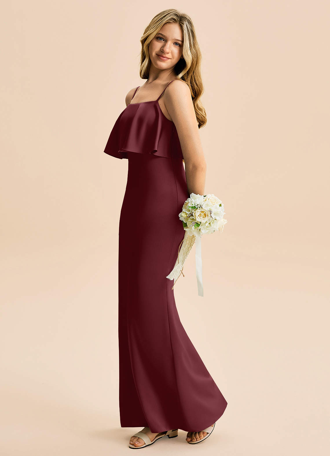 cabernet junior bridesmaid dresses Azazie Galene shoulder Fabric 60-79 Elegant A-line V Neck Style:EE01981BK