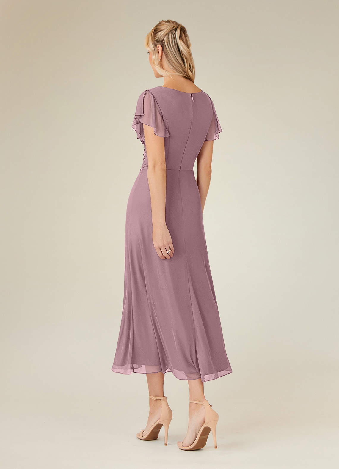 Azazie Vera Mother of the Bride Dresses Dusty Rose A-Line V-Neck Pleated Mesh Dress image2
