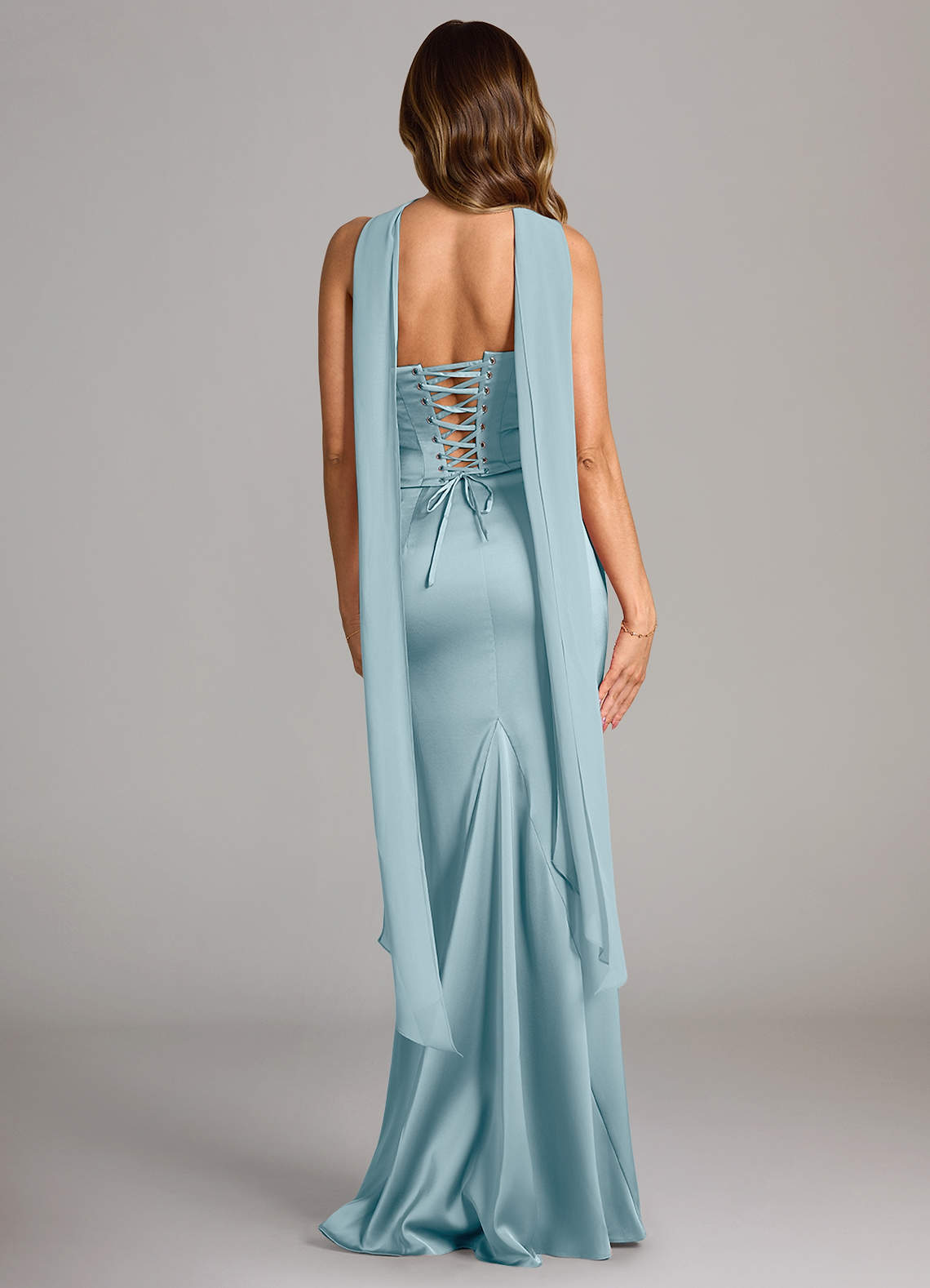 Azazie Sorrel Vestidos de damas de honor Vestido de Azul Malhumorado de Satén Elástico de Corte Sirena Convertible con Sin tirantes image1