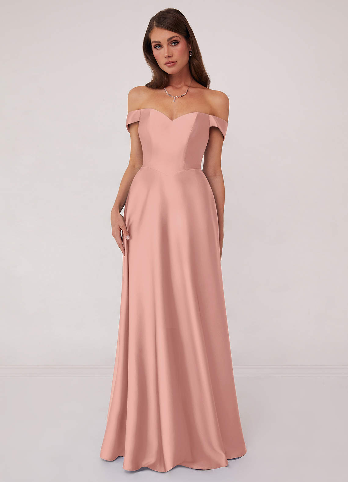 Barbie ♥ Azazie Bridesmaid Dresses Rosette A-Line Off the Shoulder Stretch Satin Convertible Dress image1
